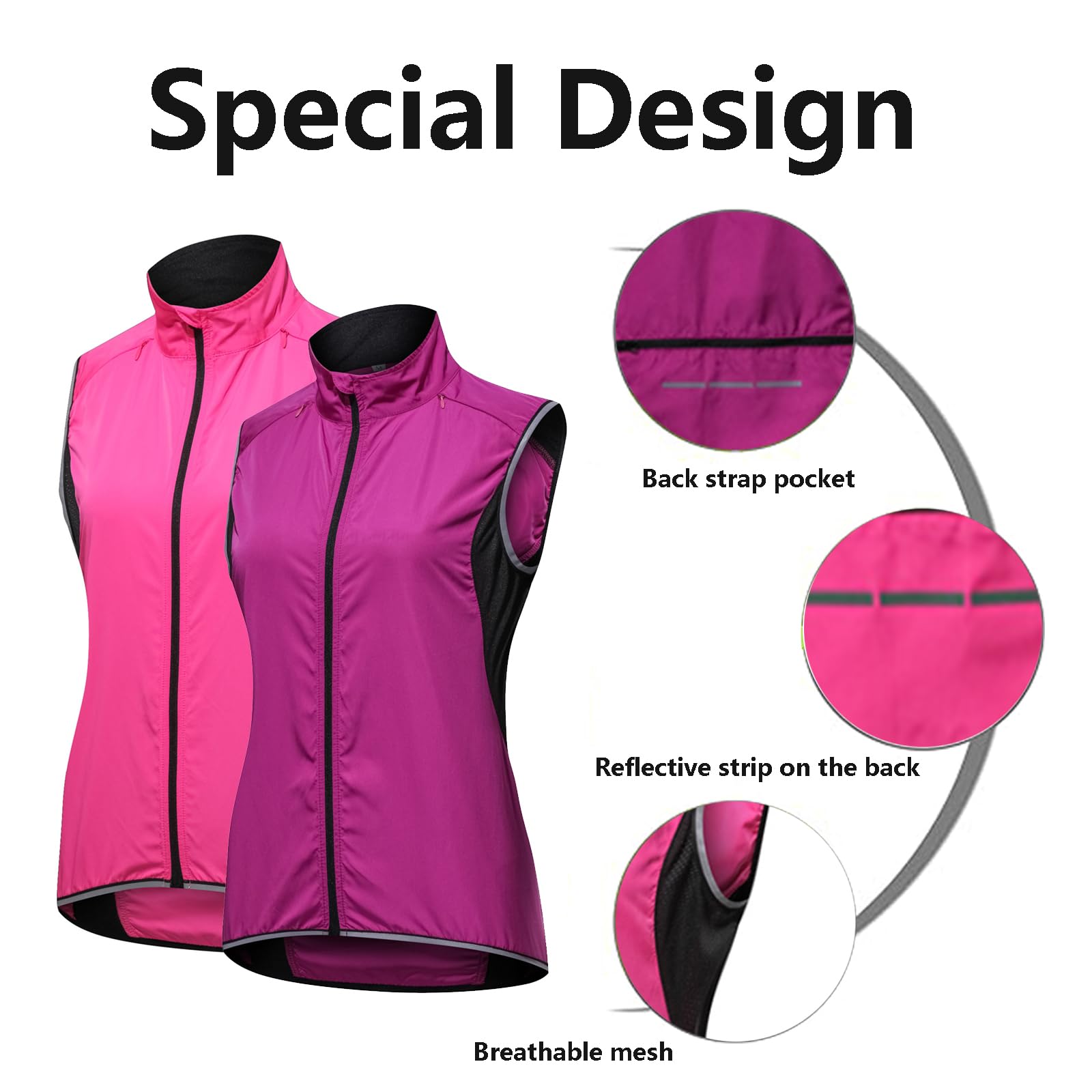 Chaleco de Ciclismo de Alta Visibilidad - Chaleco de Ciclismo Reflectante de Secado Rápido - Fabricado con Bolsillos,Pink-L