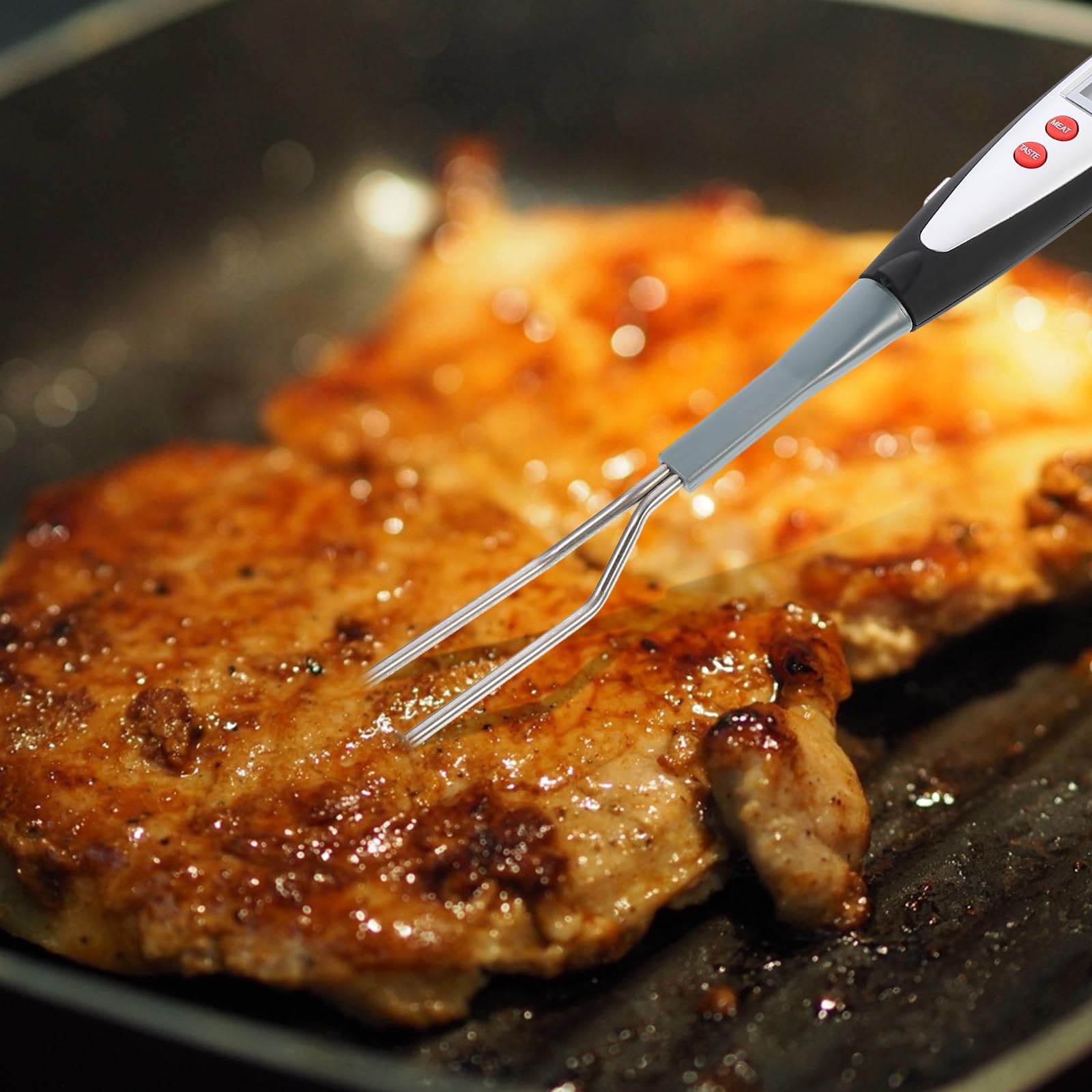 BETOOKY Tenedor de Parrilla Termómetro de Cocina Digital para Carne, Acero Inoxidable y Mango Largo para Seguridad en Grill y Cocina