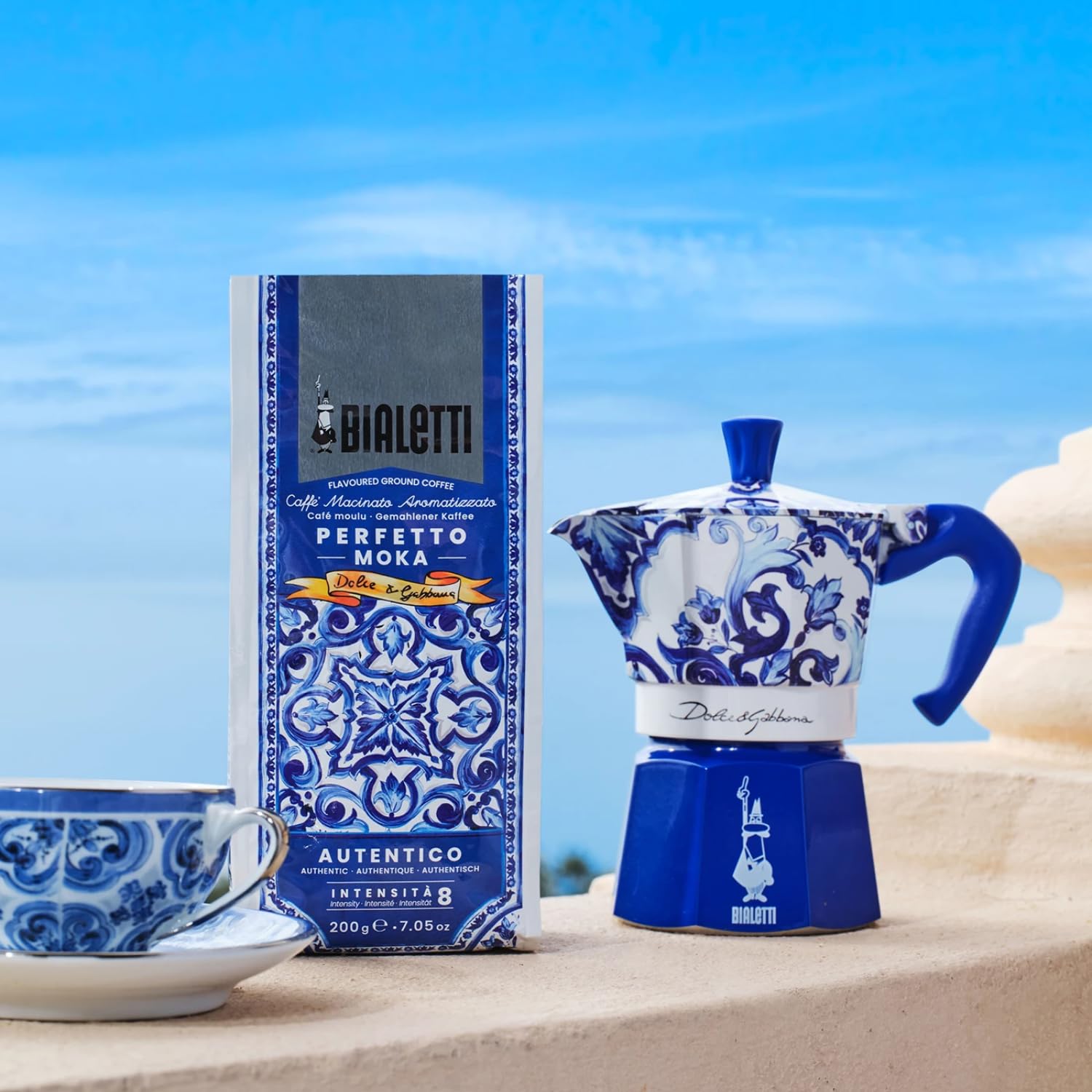 Bialetti Dolce & Gabbana Mocha Express Blue Mediterraneo para 3 tazas, fuego directo (cafetera, cafetera espresso)