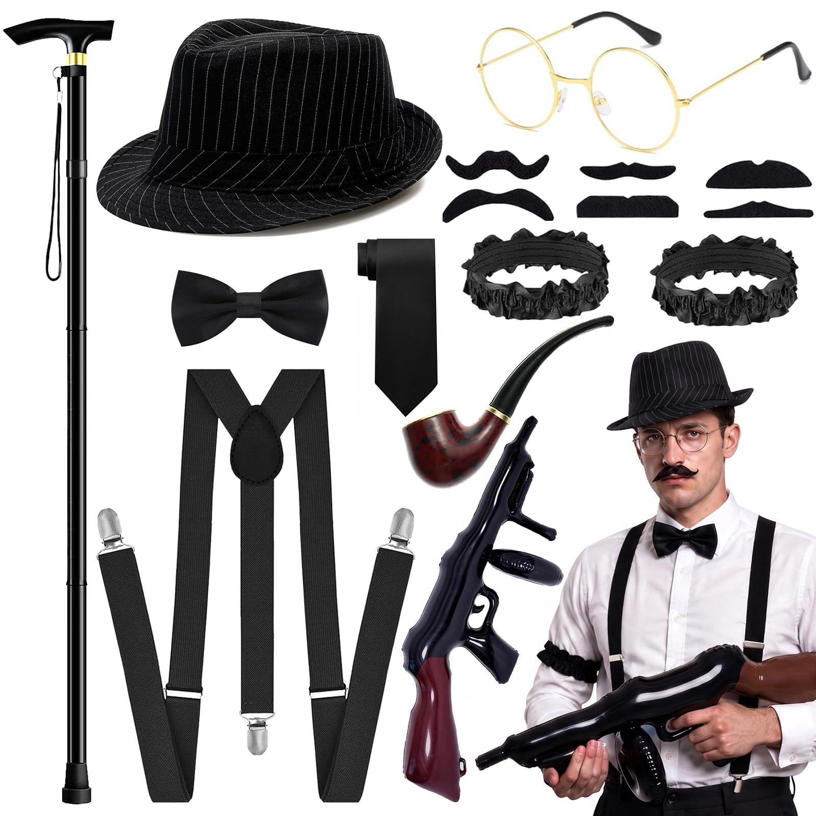 iSharely 1920s Accessories for Men, Gentleman Fancy Dress Set (Black) — image 1
