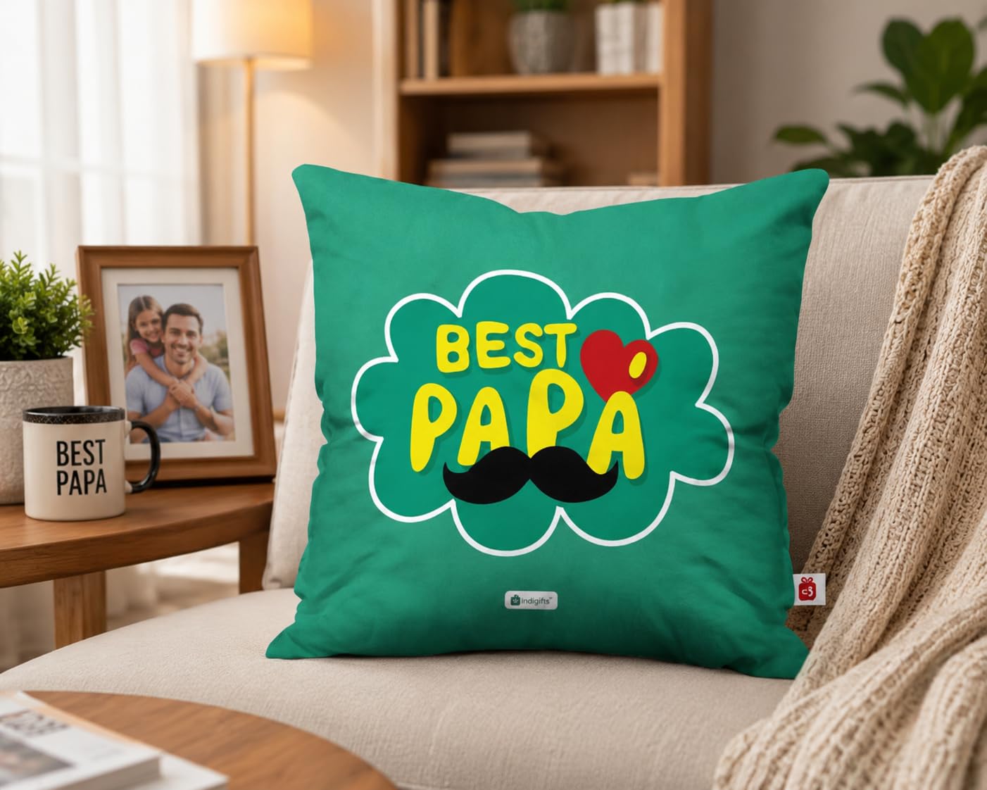 Pepperfry Best Papa Cushion | 12x12 Inch | Birthday Square Satin Cushion | Ultra Soft | Green | Printed Cushions for Everyday Home Decor | Gifting-image-23