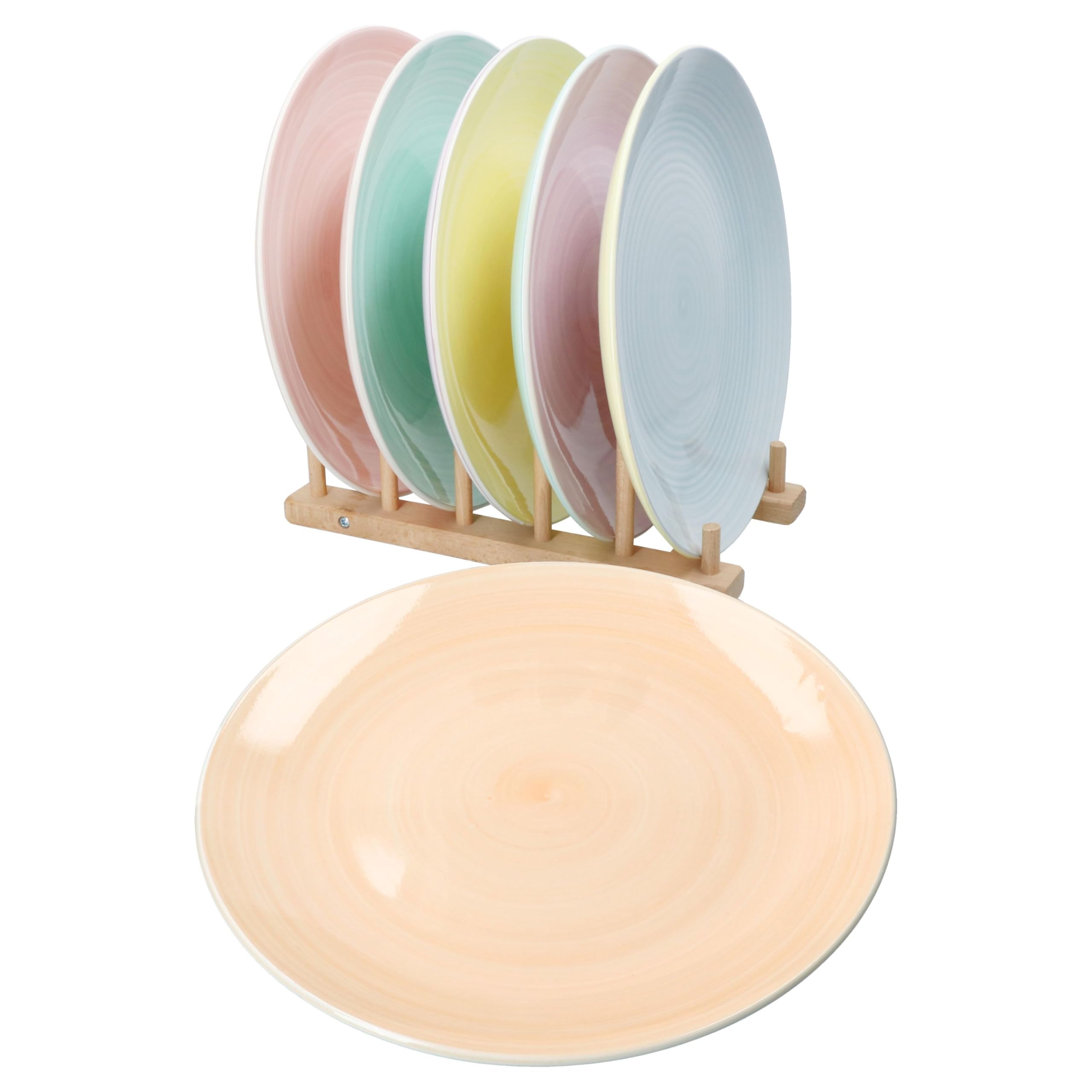 MamboCat Pastello Lot de 6 assiettes plates, diamètre : 27 cm, en faïence, multicolores, aux couleurs pastel, pour 6 personnes, grandes assiettes pour les repas principaux, les barbecues, etc