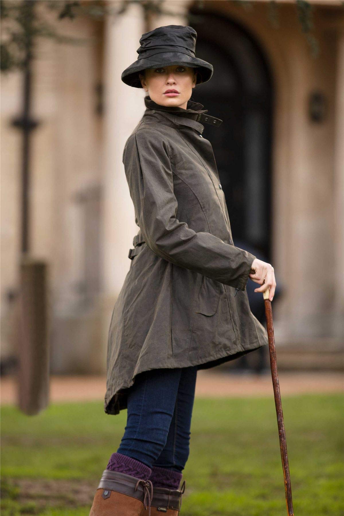 WALKER AND HAWKES Katrina - Damen Outdoor-Jacke mit 3/4-Länge - 100% gewachste Baumwolle - Olivgrün - 40