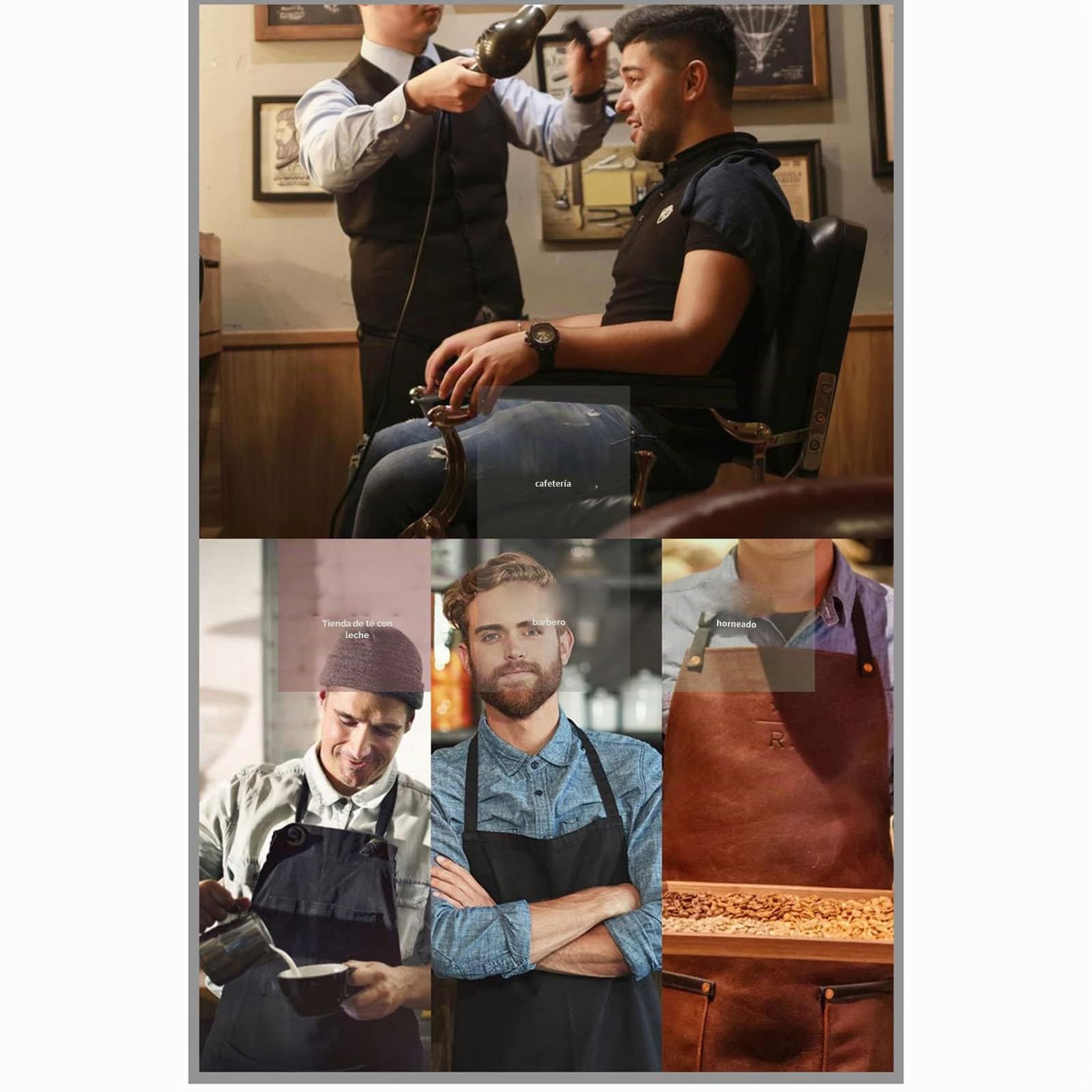Delantal de Cuero PU para Hombres y Mujeres - Impermeable Con Bolsillos y Correas Cruzadas para Cocina, BBQ, Barbero, Barista y Trabajo Manual