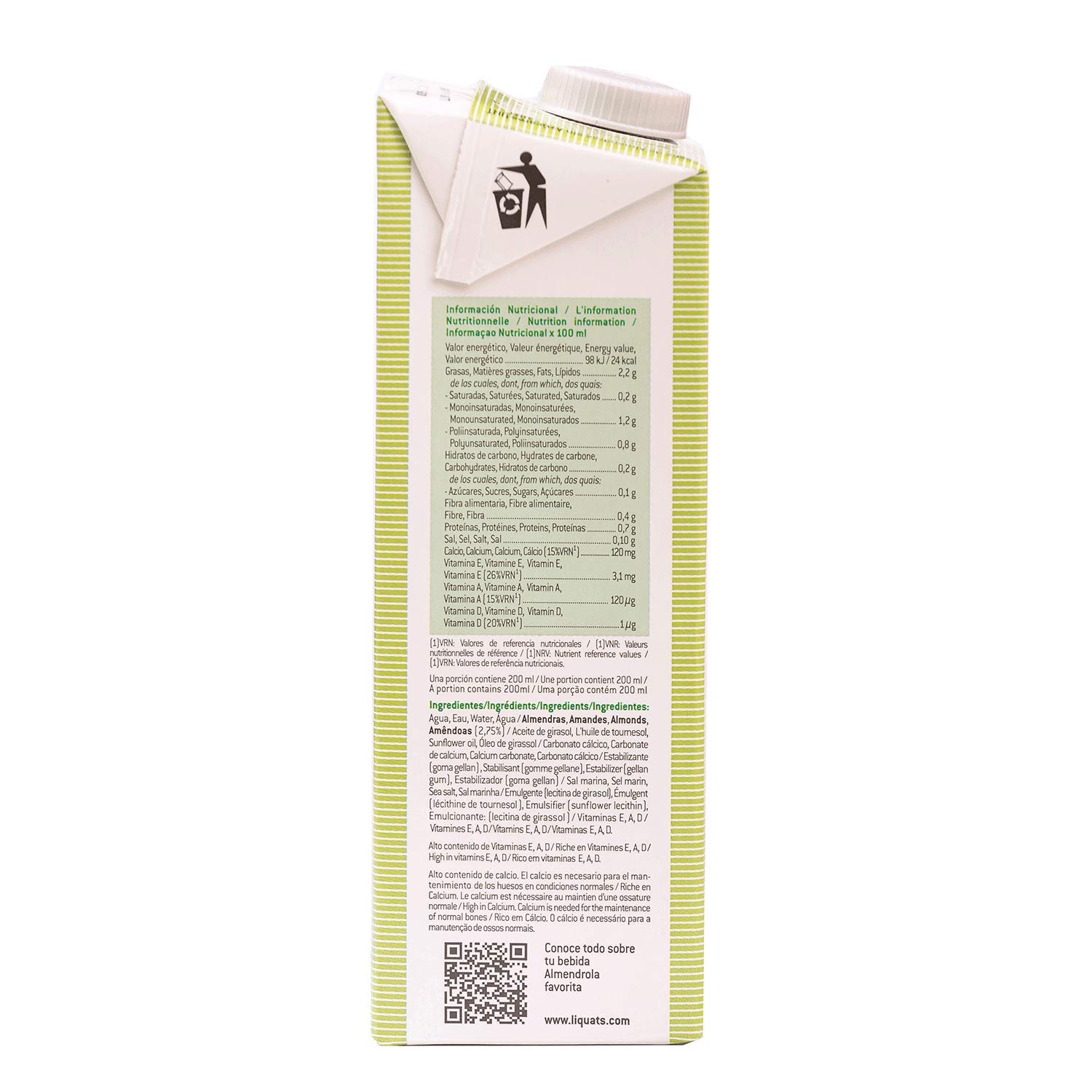 Almendrola Bebida Vegetal de Almendras sin Azúcares, Pack de 6 x 1L