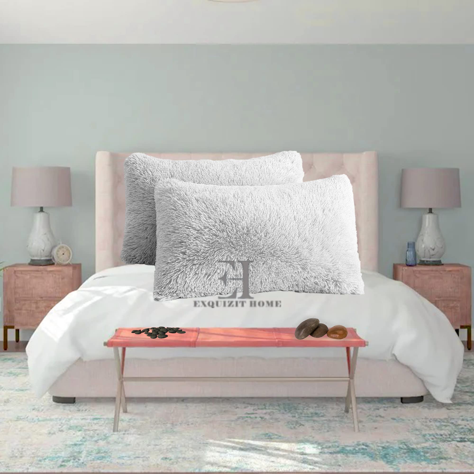 EXQUIZIT HOME® Hug & Snug Teddy Cuddles Pillowcase Pair – Super Soft Fluffy Fleece Pillow Covers | Warm & Cosy Winter Teddy Pillowcases | 100% Polyester | Standard Size 50×75cm (White)