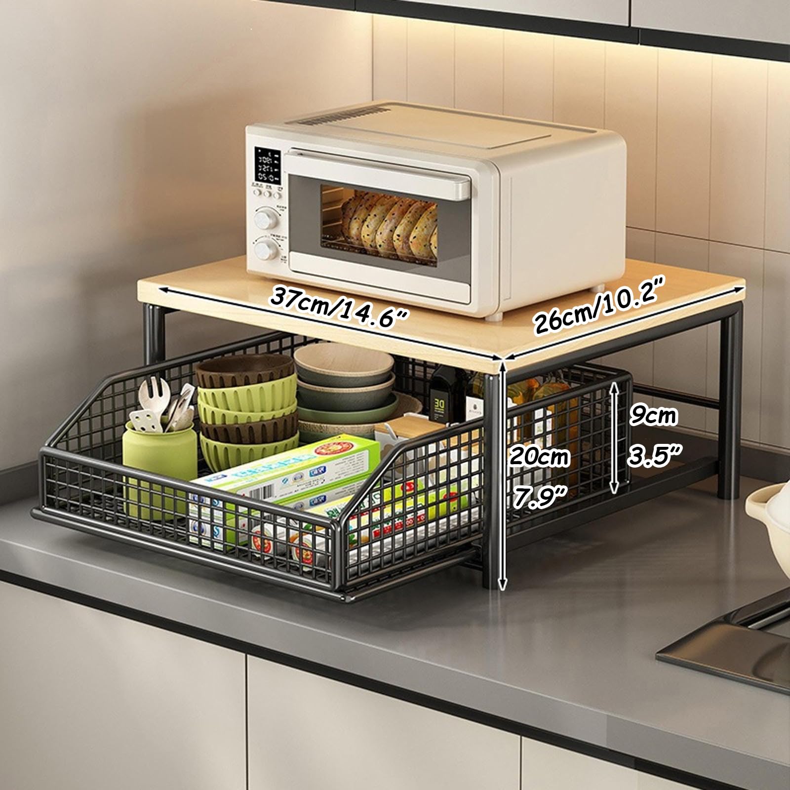 Estante de almacenamiento para encimera de cocina con cajones