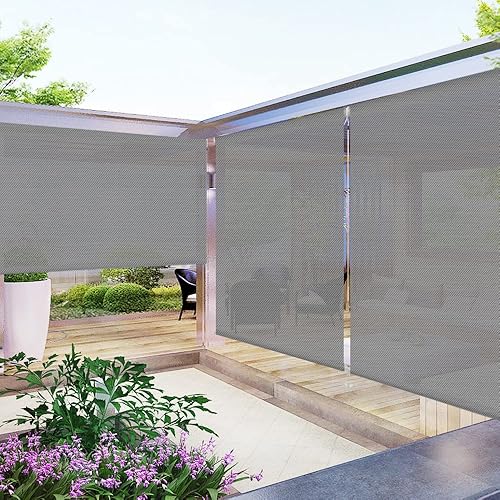Miniatura 3 de SUAKY Persianas exteriores sin cordones, gris oscuro, impermeables, filtrantes de luz, resistentes al viento, para porche, cenador, patio, patio