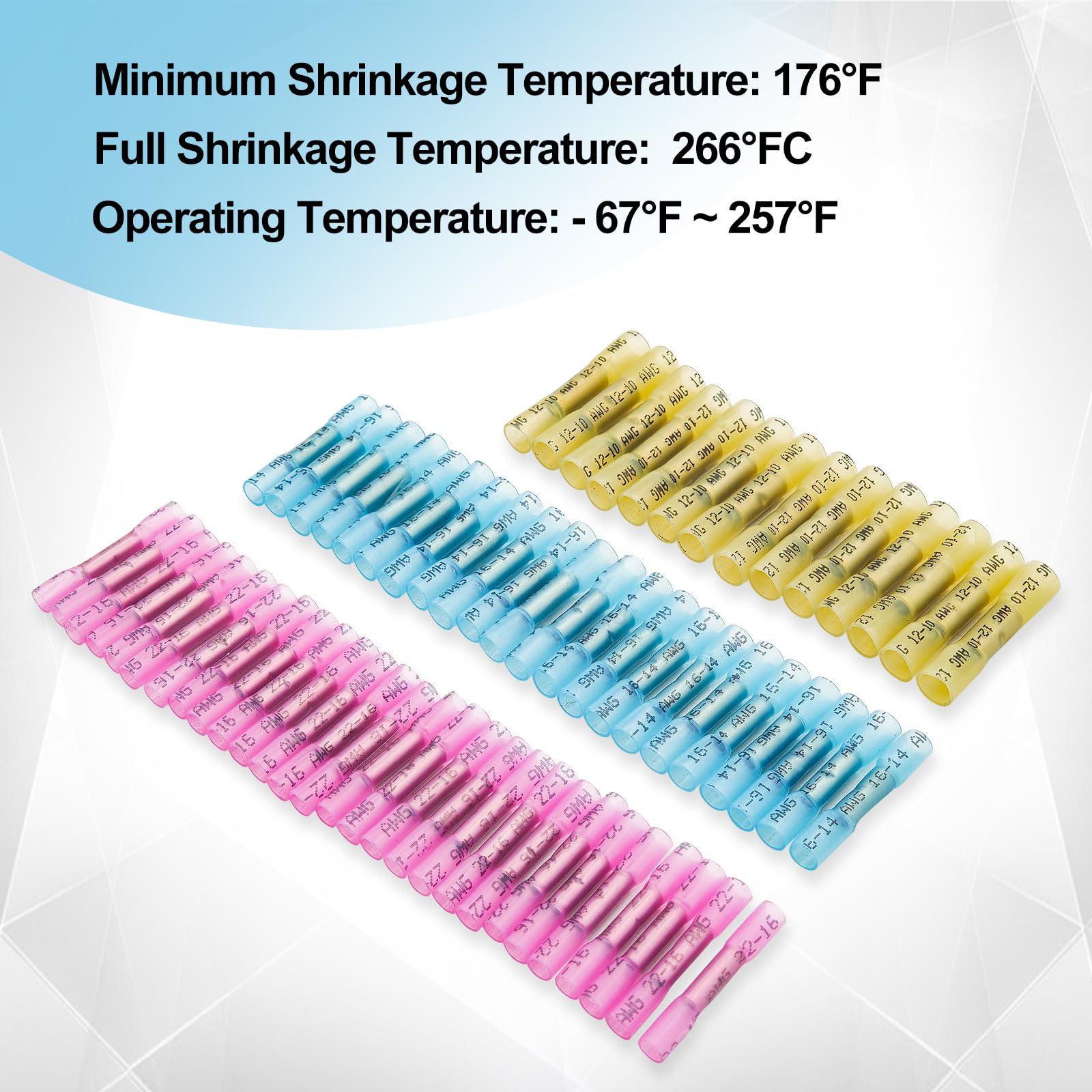 1500 conectores termorretráctiles, 16-14 AWG 22-16 AWG 12-10 AWG, empalme de alambre de crimpado aislado eléctrico impermeable para barcos, cables, cableado, automoción, hogar