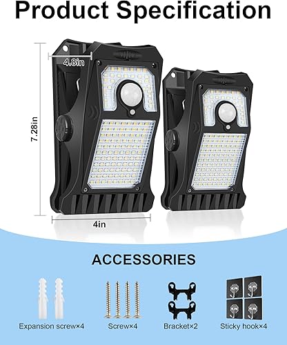 Miniatura 8 de Luces solares con sensor de movimiento para exteriores, luces solares con clip para exteriores, impermeables, luces de seguridad alimentadas por