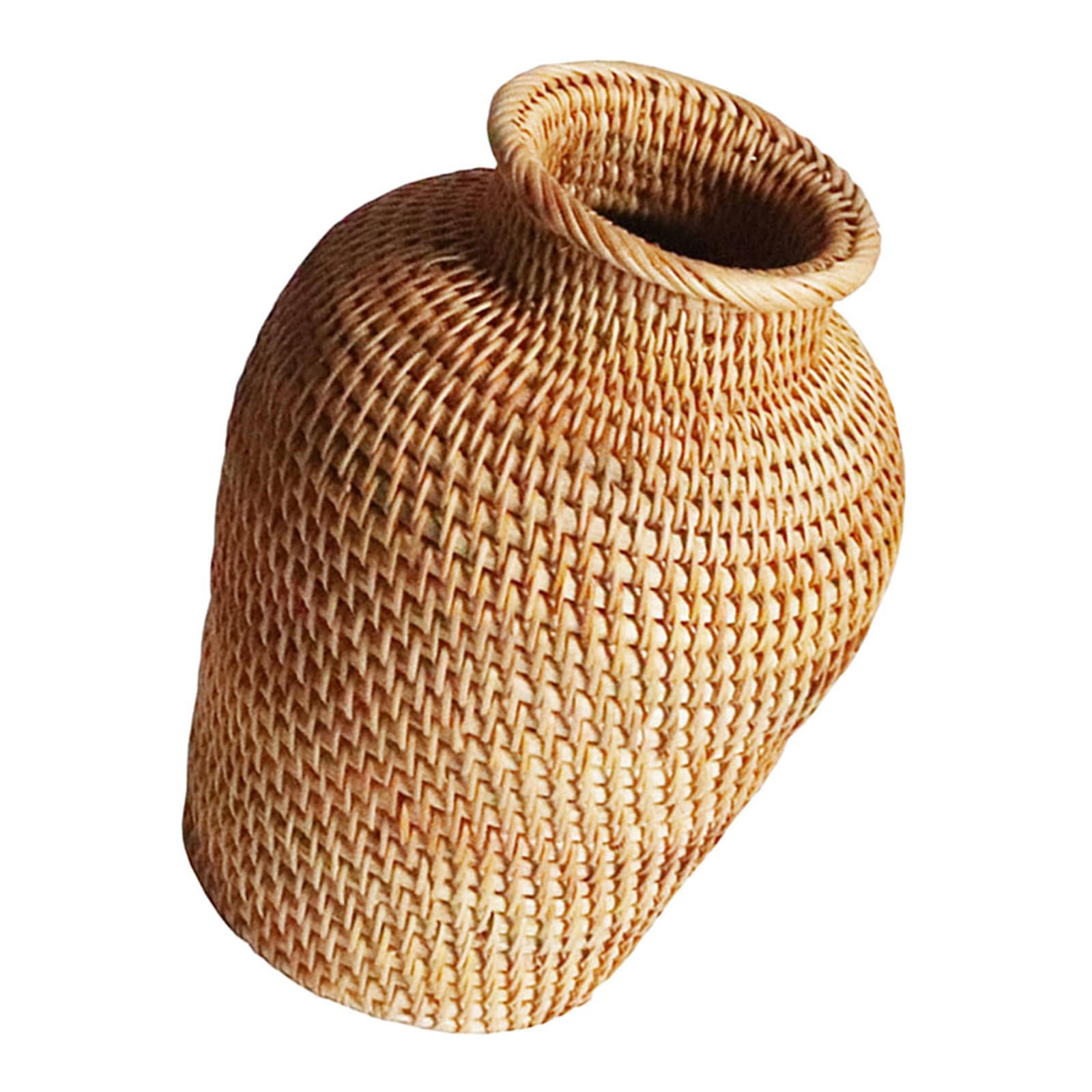 Vaso in Rattan Intrecciato Rustico da Tavolo, Centrotavola per Fiori Secchi e Composizioni Floreali, Decorazione per Matrimoni e Ambienti Interni