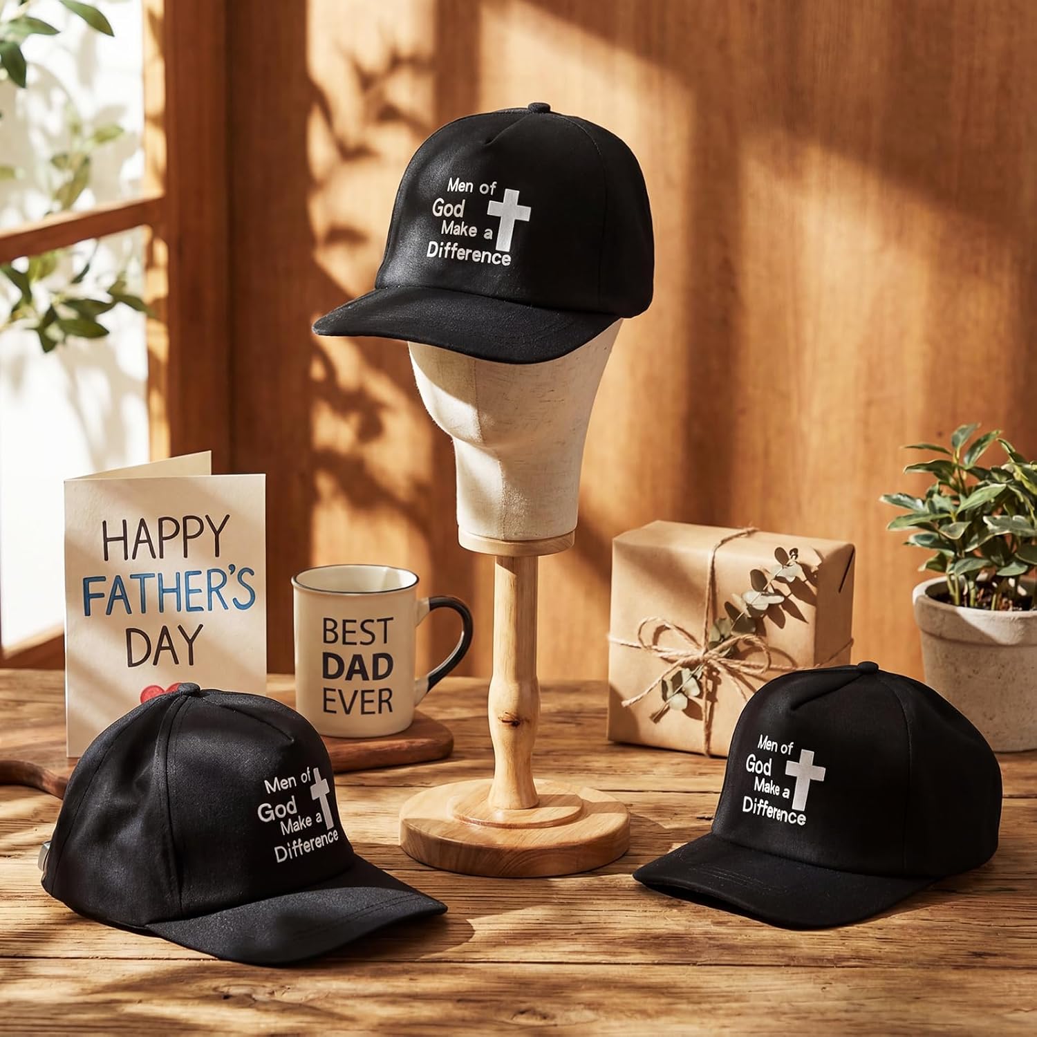 Mepase 12 Pcs Church Father's Day Baseball Caps Christian Men of God Make a Difference Gifts Caps for Men Godfather Coworker Father's Day Pastor Black