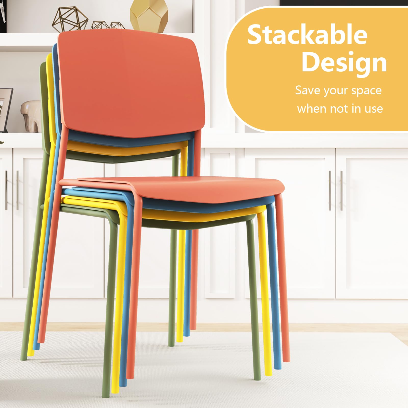 GIANTEX Set di 4 Sedie da Pranzo Impilabili con Sedile Ampio in PP | Sedie da Cucina e Soggiorno con Gambe in Metallo, Design Salvaspazio