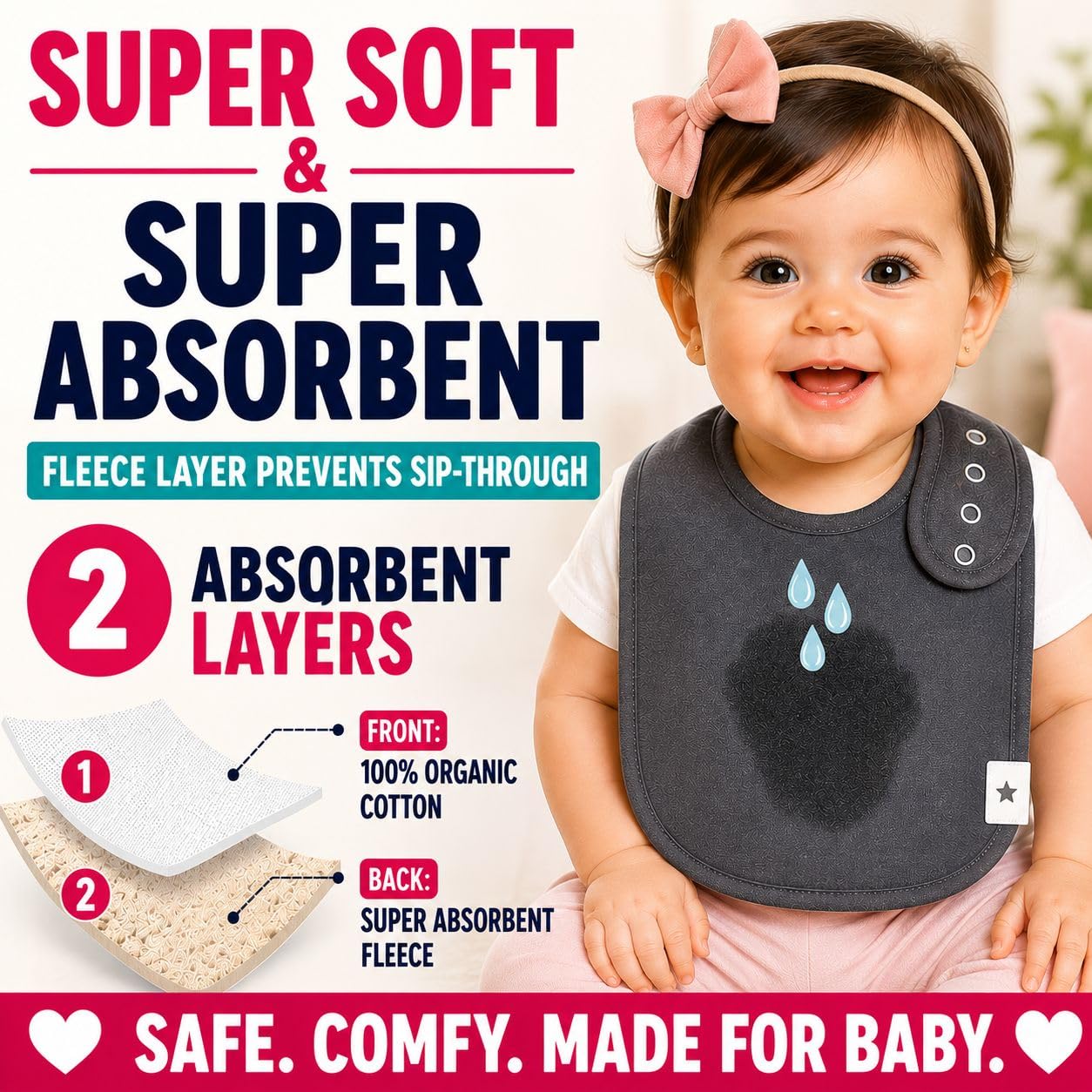 KiddyStar Double Layer Bandana Bibs - Thick, Multi Snaps, Organic Cotton - Soft & Absorbent - For Drooling, Teething, Feeding 2