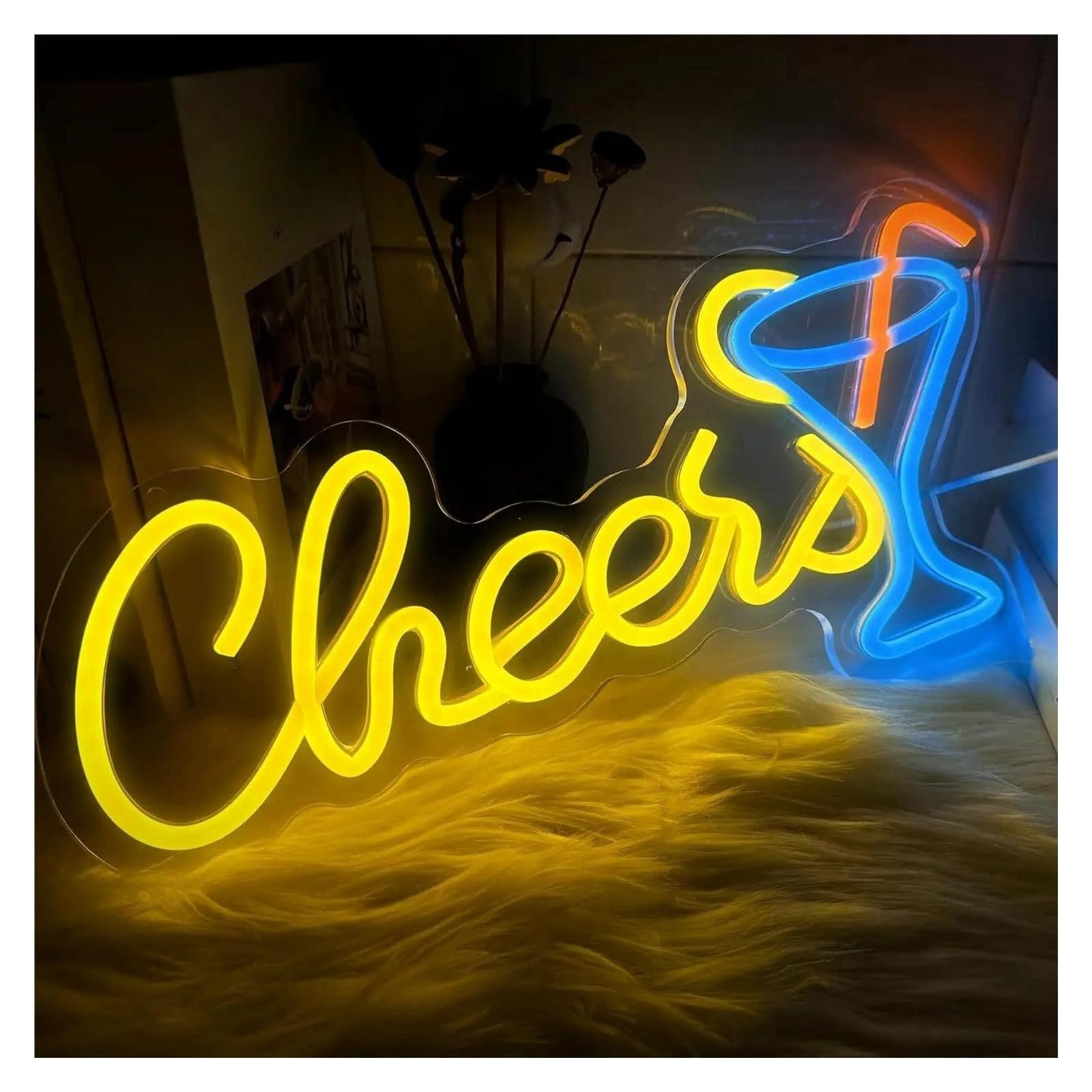 Luces de neón Letrero De Neón Cheers Con Luz Regulable Para Fiestas Bares Pubs Restaurantes Cumpleaños Decoración De Pared Lámpara Alimentada Por USB 35cmx16.7cm
