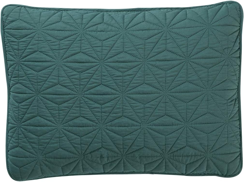 Full Green Microfiber Reversible Geometric Quilt Set
