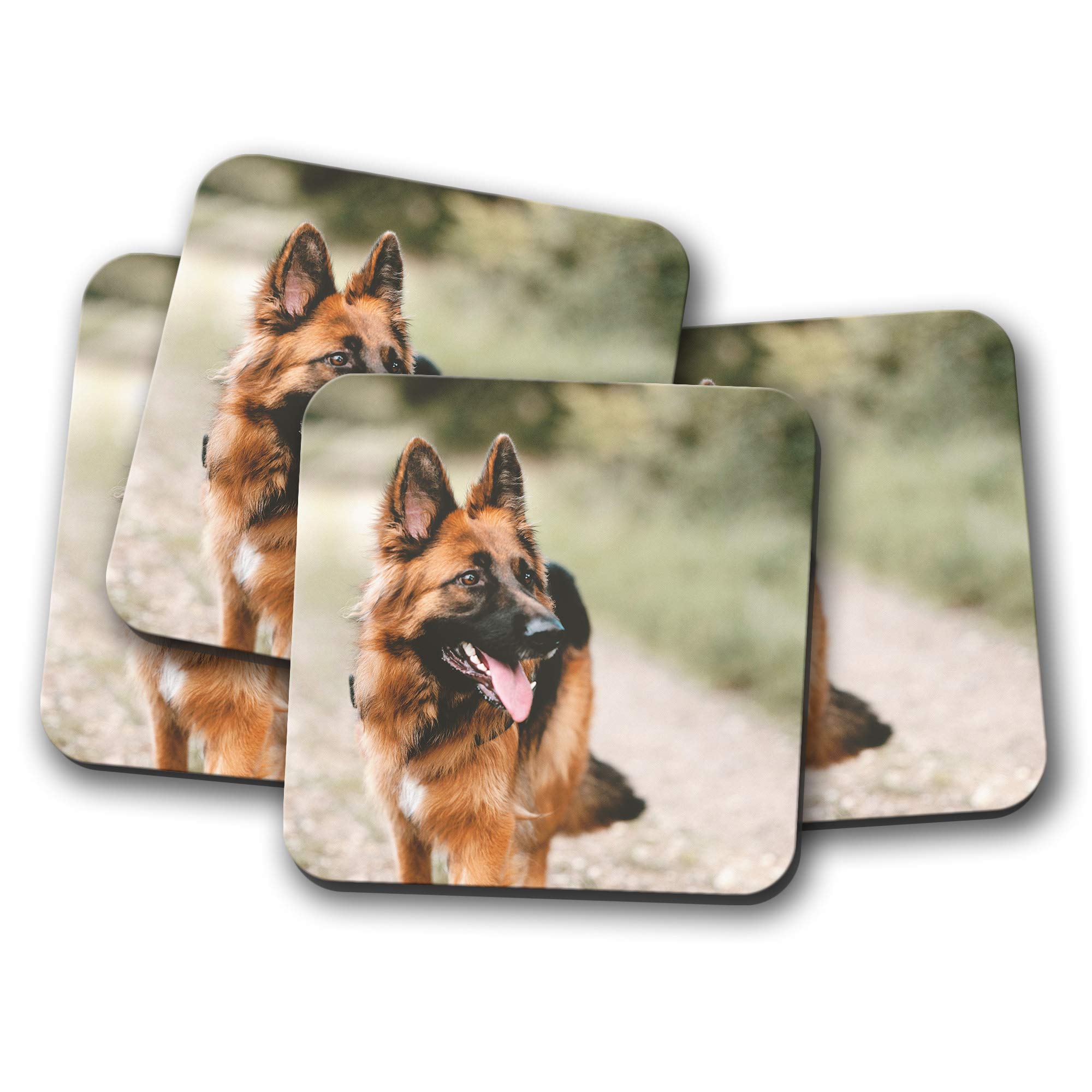 Destination Vinyl Ltd Multicolor 4 Set - Beautiful German Shepherd Coaster - Alsatian Dog Puppy Vet #12548