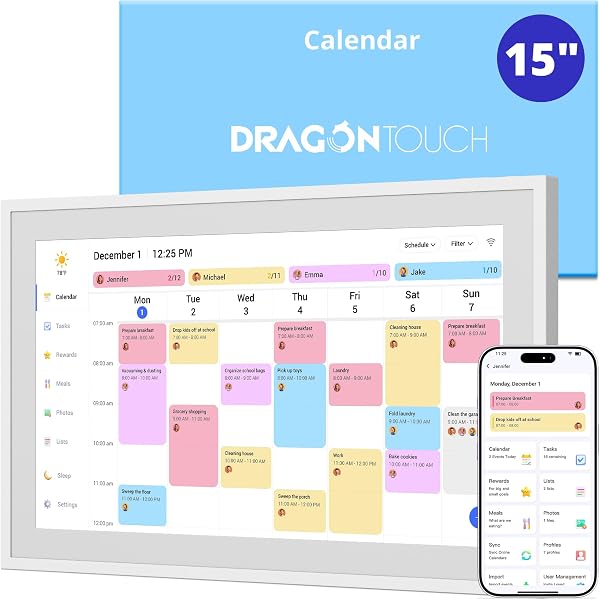 Dragon Touch 15.6" Digital Calendar Chore Chart – 1080P Full HD Interactive…