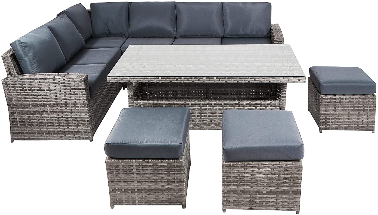 Buy Biguy 9 Seater Rattan Dining Set, Wicker Patio Corner Garden
