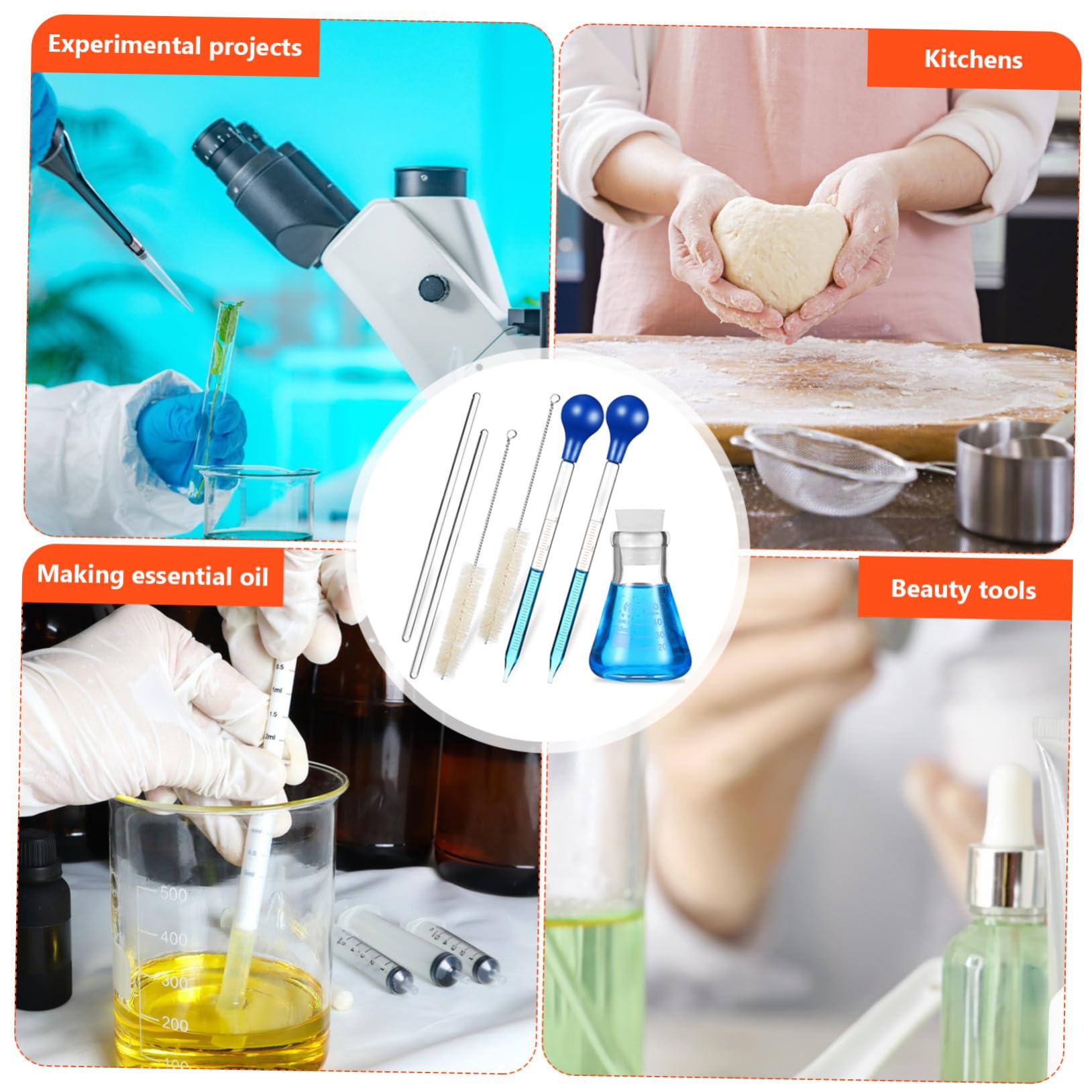 Juego de Matraz Erlenmeyer de Vidrio 50ml con Goteros | Escala Estándar y Medición Precisa, Base Redonda, 1 Set con Cepillo de Limpieza