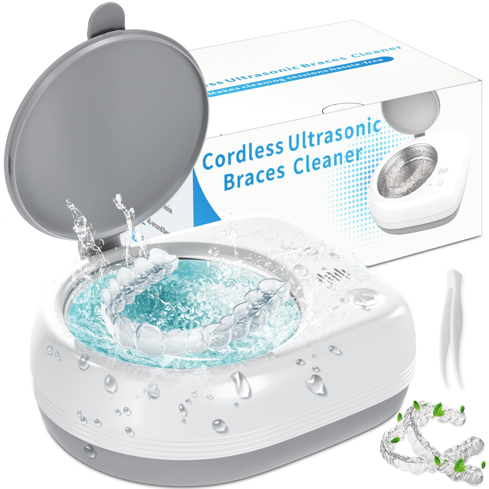 Ultrasonic Retainer Cleaner, Rechargeable Cordless Retainer Cleaner Machine with 50kHz, 2000mAh Battery Portable Charge Once Use 8 Times, Dental Cleaning Pod for Clear Retainer, Traval Use (80ml)