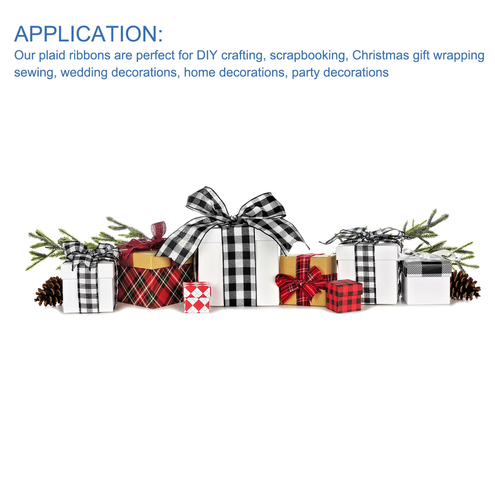 DMiotech 1.6 Inch 10 Yards Gingham Ribbon, Polyester, Black, White and Light Gray, Perfect for DIY Crafts Christmas Decoration - Image 2
