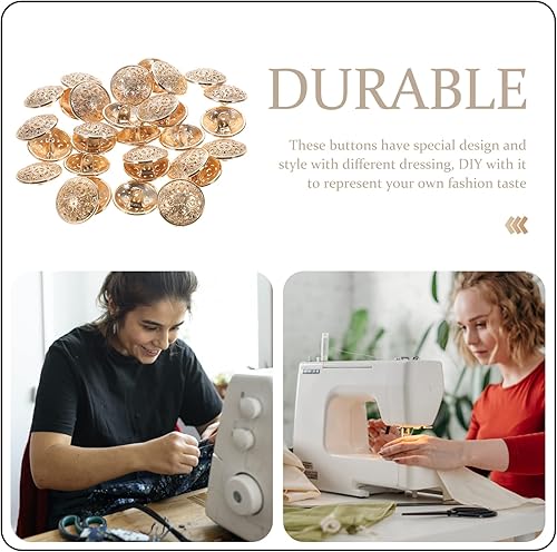 Miniatura 4 de SUPVOX 30 botones metálicos para abrigos, chaquetas, redondos, planos, de repuesto, hebilla hueca, costura para bricolaje, suéter (oro claro, 0.71