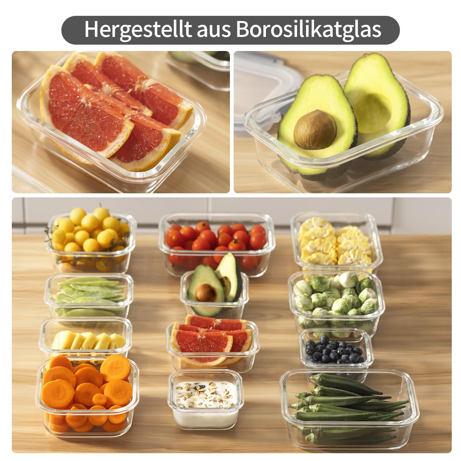 GENICOOK 24 Stück Glas Frischhaltedosen Set Mit Deckel - Vorratsdosen Für Lebensmittel, Meal Prep Boxen, Aufbewahrungsbehälter, Luftdichte Lebensmittelbehälter Für Küche