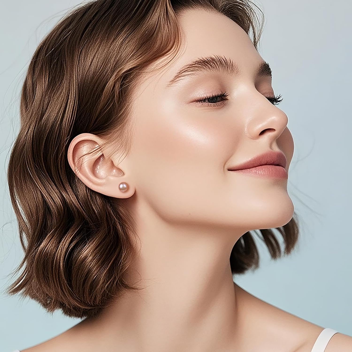 JaruJaru Freshwater Button Pearl Stud Earrings 4-10mm, S925 Sterling Silver, Near-round Flatback, Hypoallergenic Minimalist Earrings for Sensitive Ears, Comfort Sleep Earrings