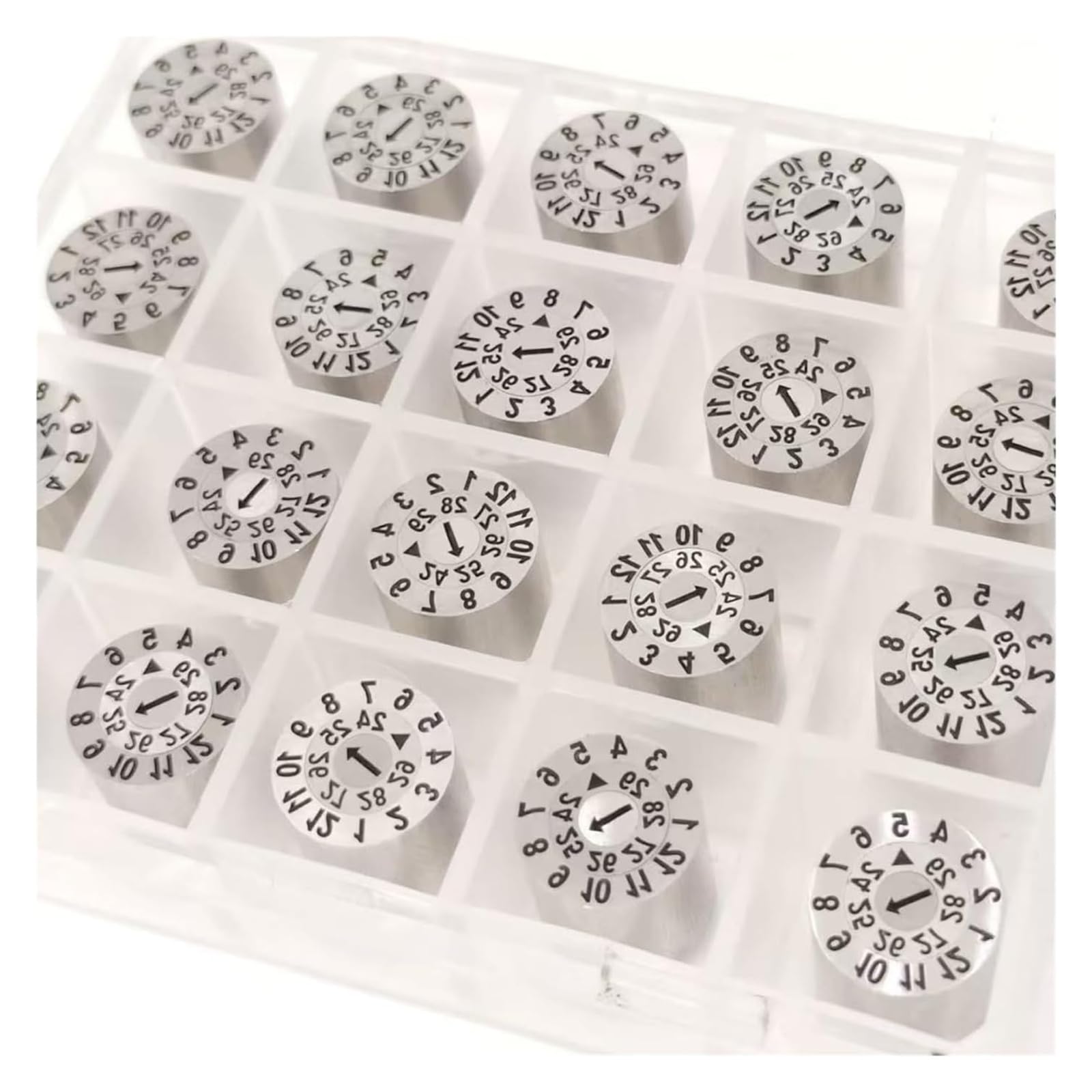 einstellbarer doppelter Datumscode, Verstellbarer Doppel-Datumscode-Stempel, Kunststoffspritzguss, verschiedene Größen, Edelstahl, 2er- oder 5er-Pack(5pcs 6x20mm)