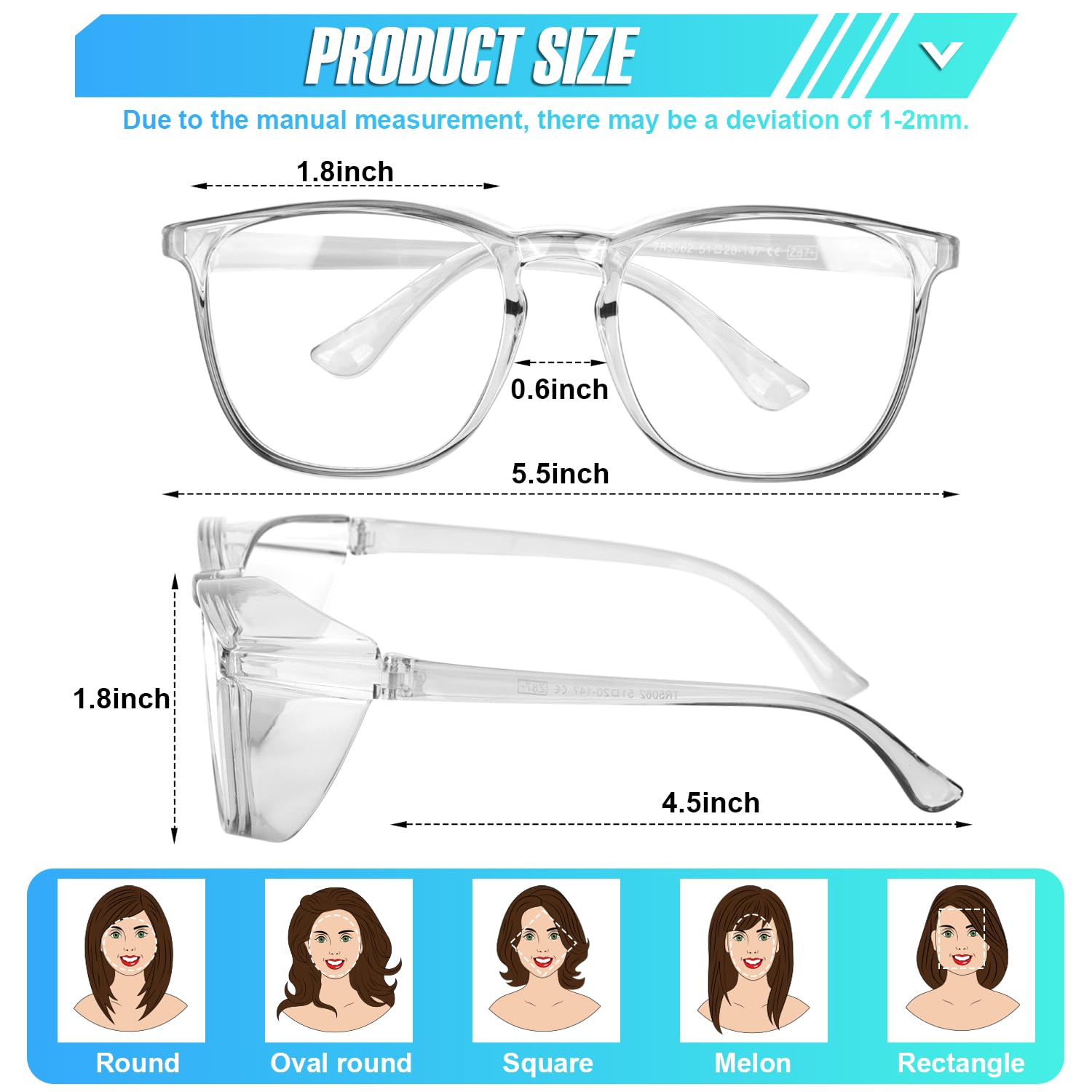 Paquete de 4 anteojos de seguridad para mujer antivaho, bonitas gafas protectoras para enfermeras, ANSI Z87+ antiluz azul (arco iris, morado, rosa, verde)