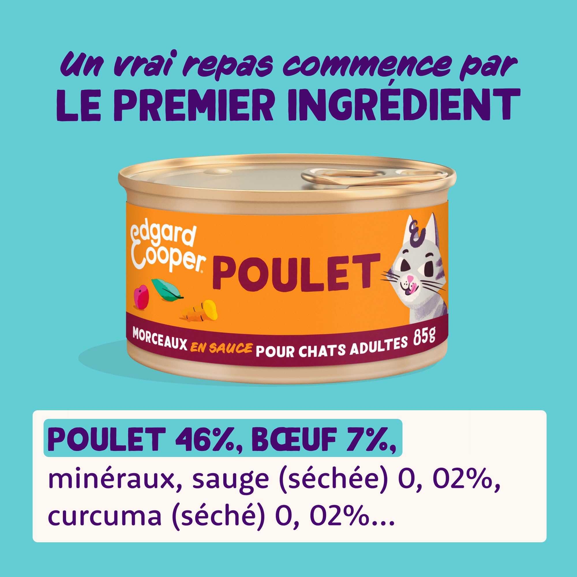 Edgard & Cooper Trozos de salsa para gatos adultos esterilizados, pollo, 18 x 85 g, comida húmeda sin cereales, pasta rica en proteínas, sin azúcares añadidos