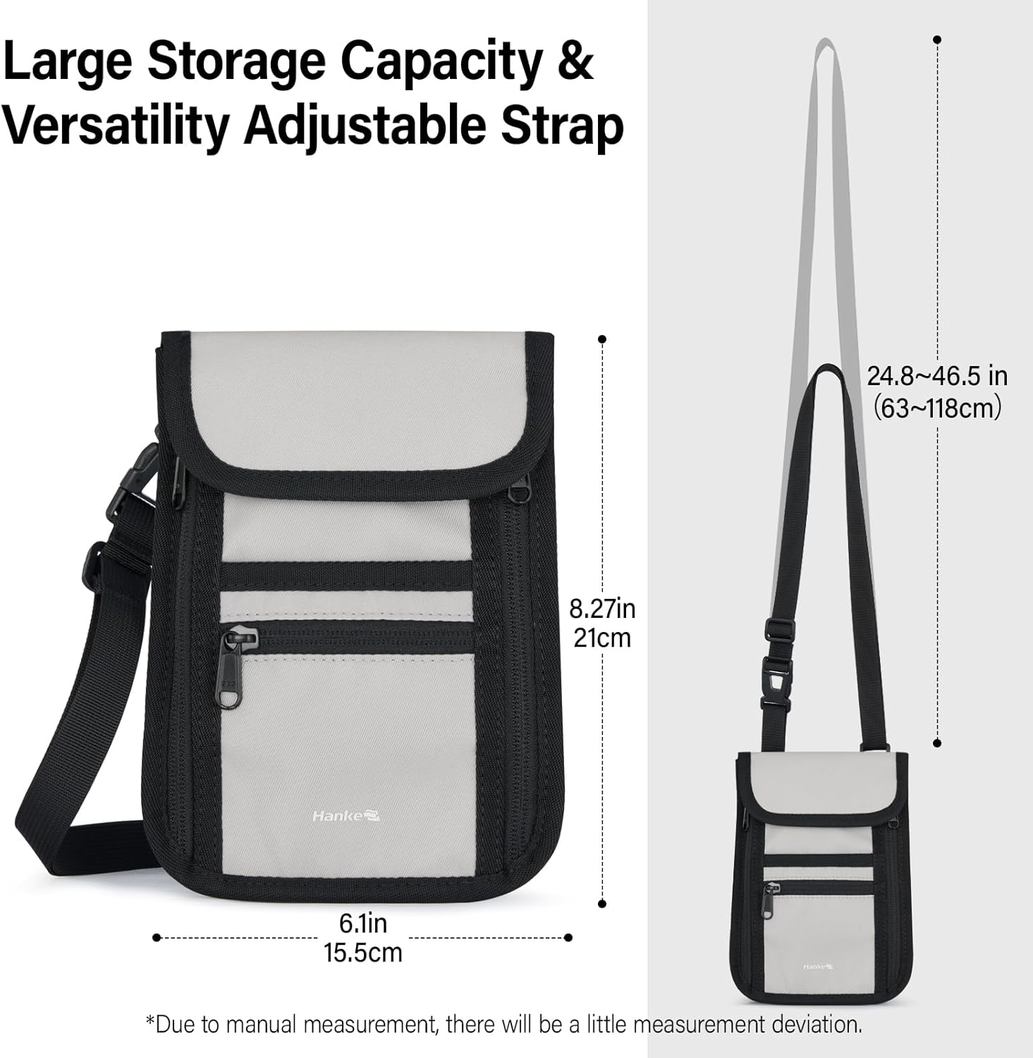 Hanke Passport Holder, Travel Wallet for Womens and Men, Neck Wallet Hidden Passport Pouch for Travel Adjustable Lightweight Thin with 6 compartments (Light Grey) - Image 6