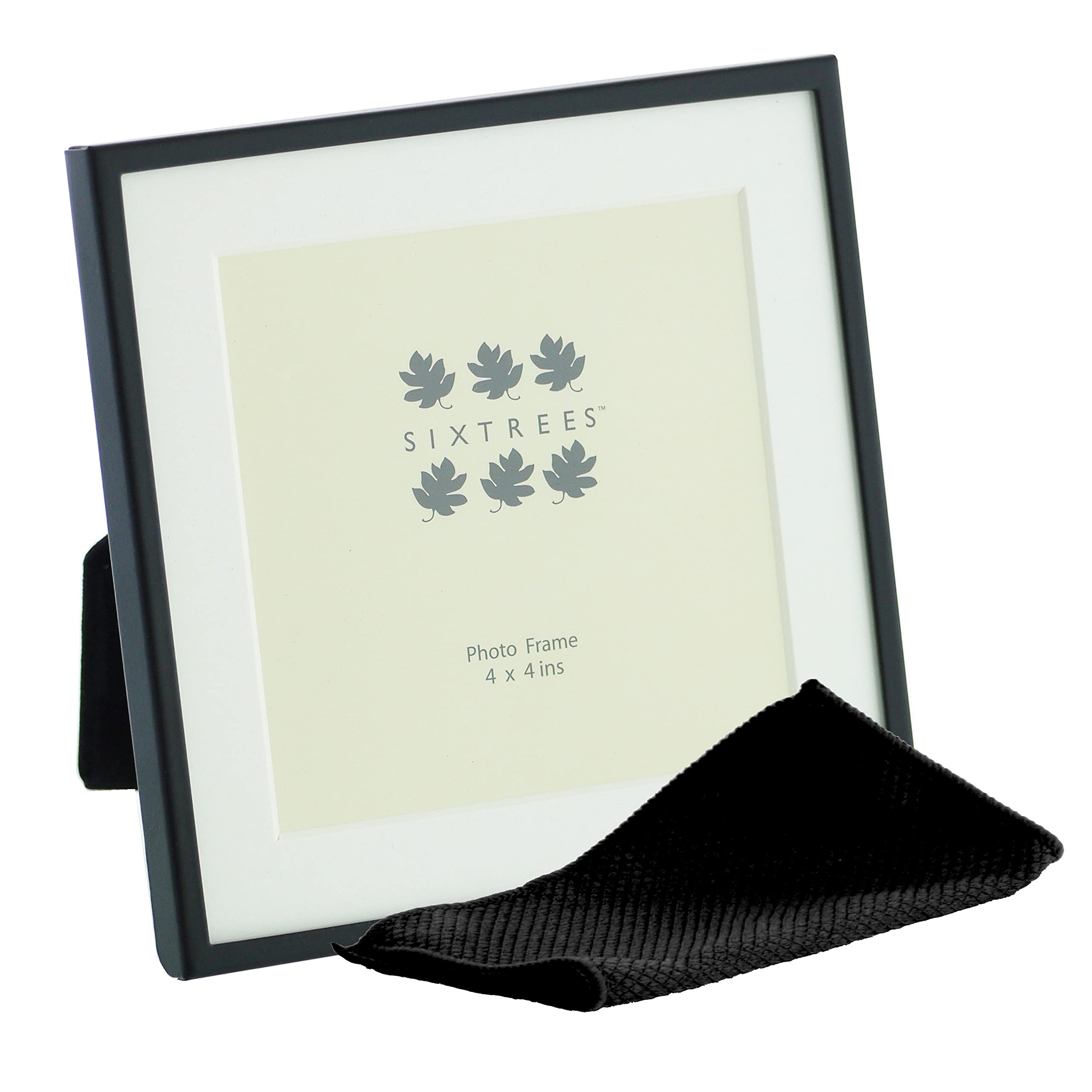 Sixtrees Park Lane 285344(MIF) Black Metal 4x4 inch Photo Frame with soft white Mount - Complete with microfibre polishing cloth.