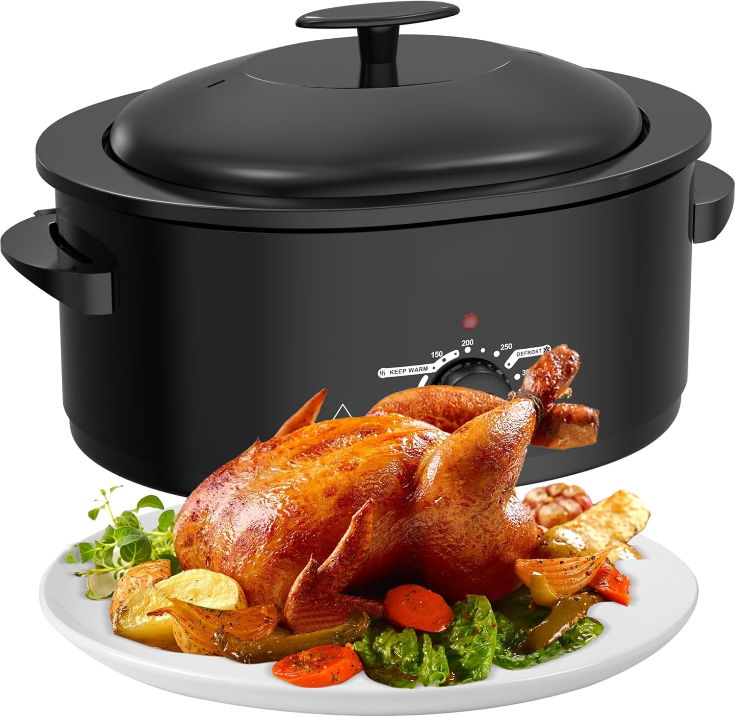 8 Quart Roaster Slow Cooker, 2-in-1 Electric Roaster Oven up to 400°F, Removable Roaster Pan, Easy to Clean, Black