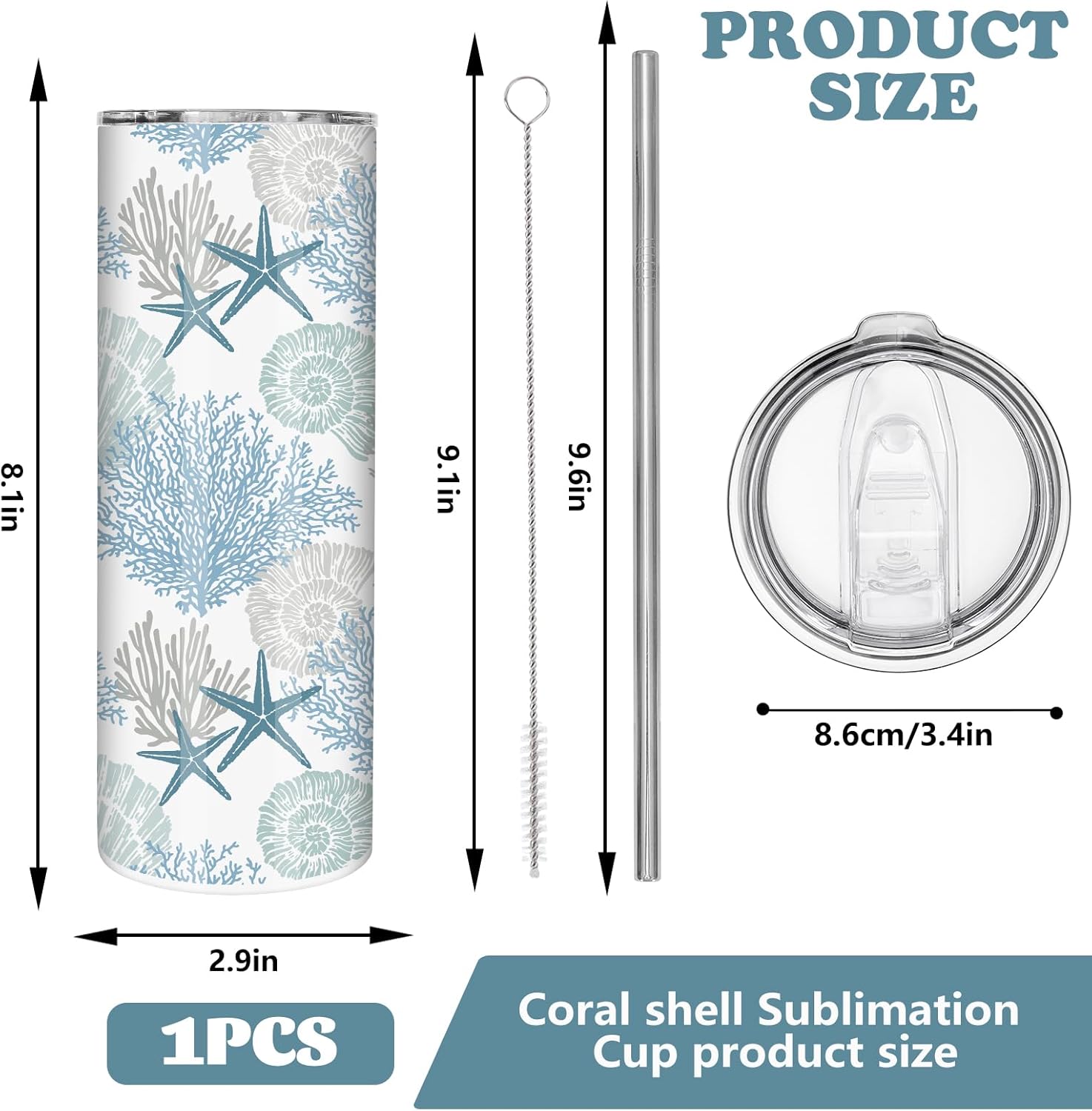 JarThenaAMCS Summer Ocean Tumbler with Lid Straw 20 Oz Starfish Seashell Coral Travel Mug Coffee Tumbler Cup Boxed for Gifts Hot and Cold Drinks Beach Sea Party Favor Supplies - Image 2