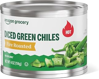 Amazon Fresh Fire Roasted Diced Green Chiles, Hot, 4oz Can - Spicy Kick for Tacos, Nachos & Chili