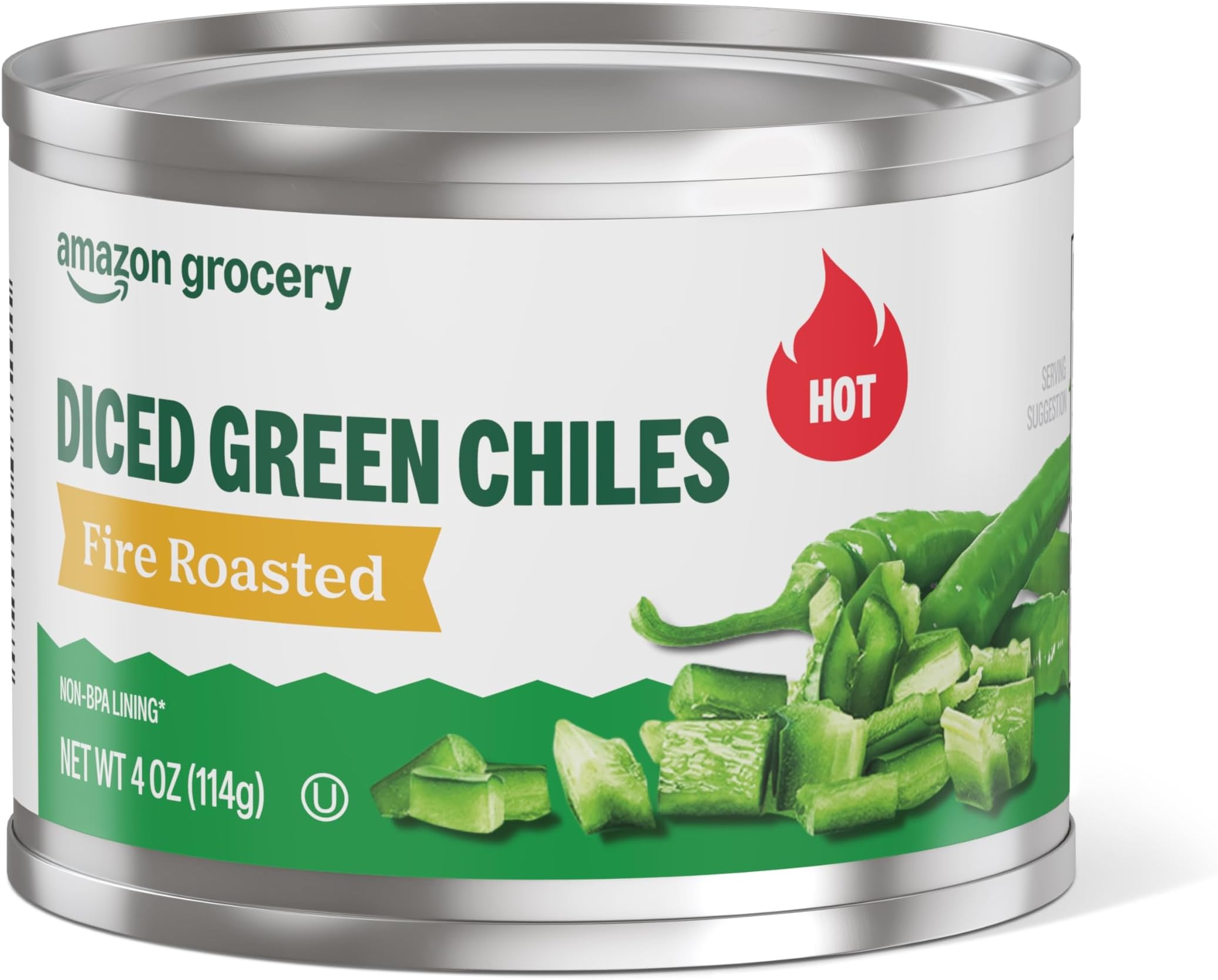 Amazon Grocery, Diced Green Chiles, Fire Roasted, Hot, 4 Oz (Previously Amazon Fresh, Packaging May Vary)