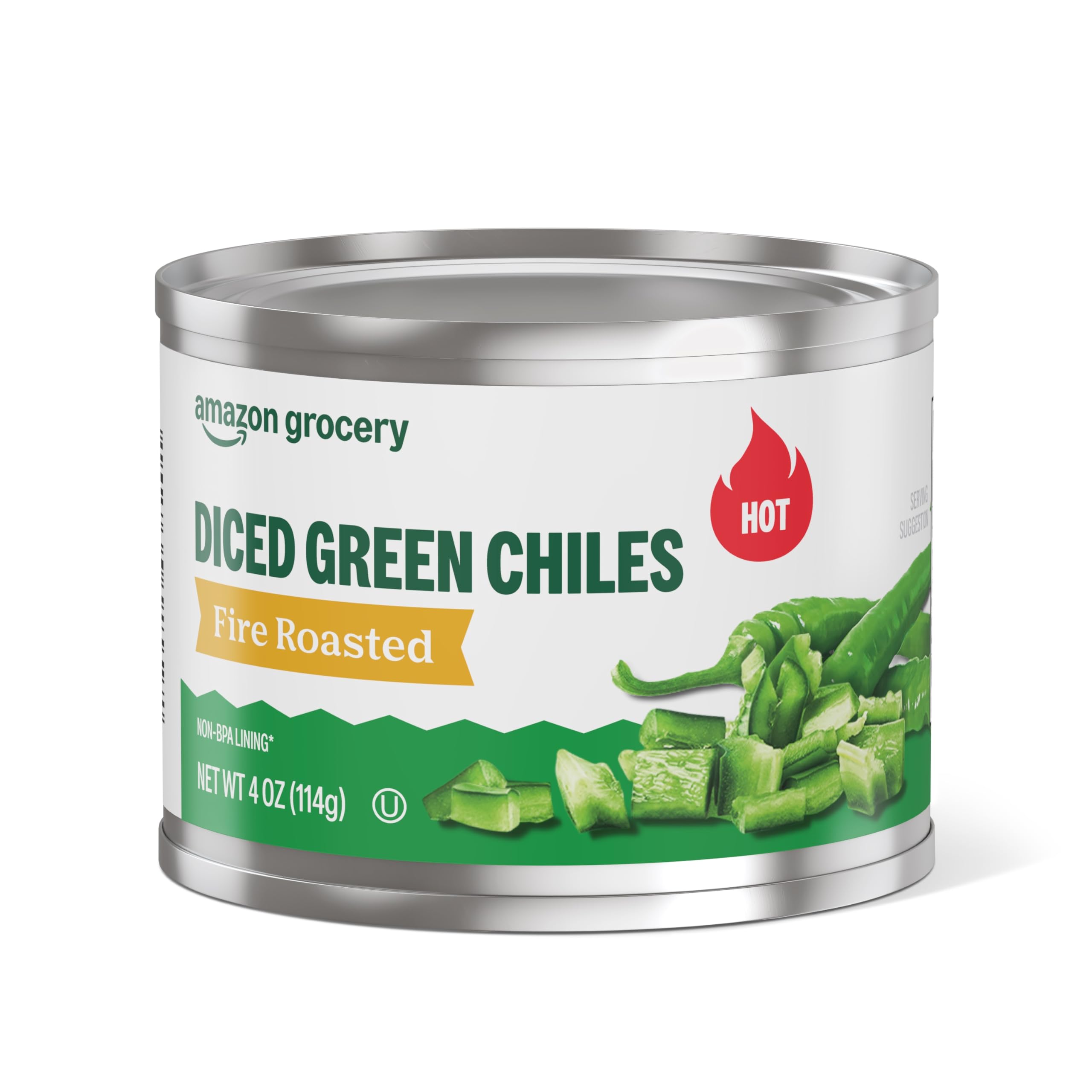 Amazon Fresh, Diced Green Chili Peppers Hot, 4 Oz