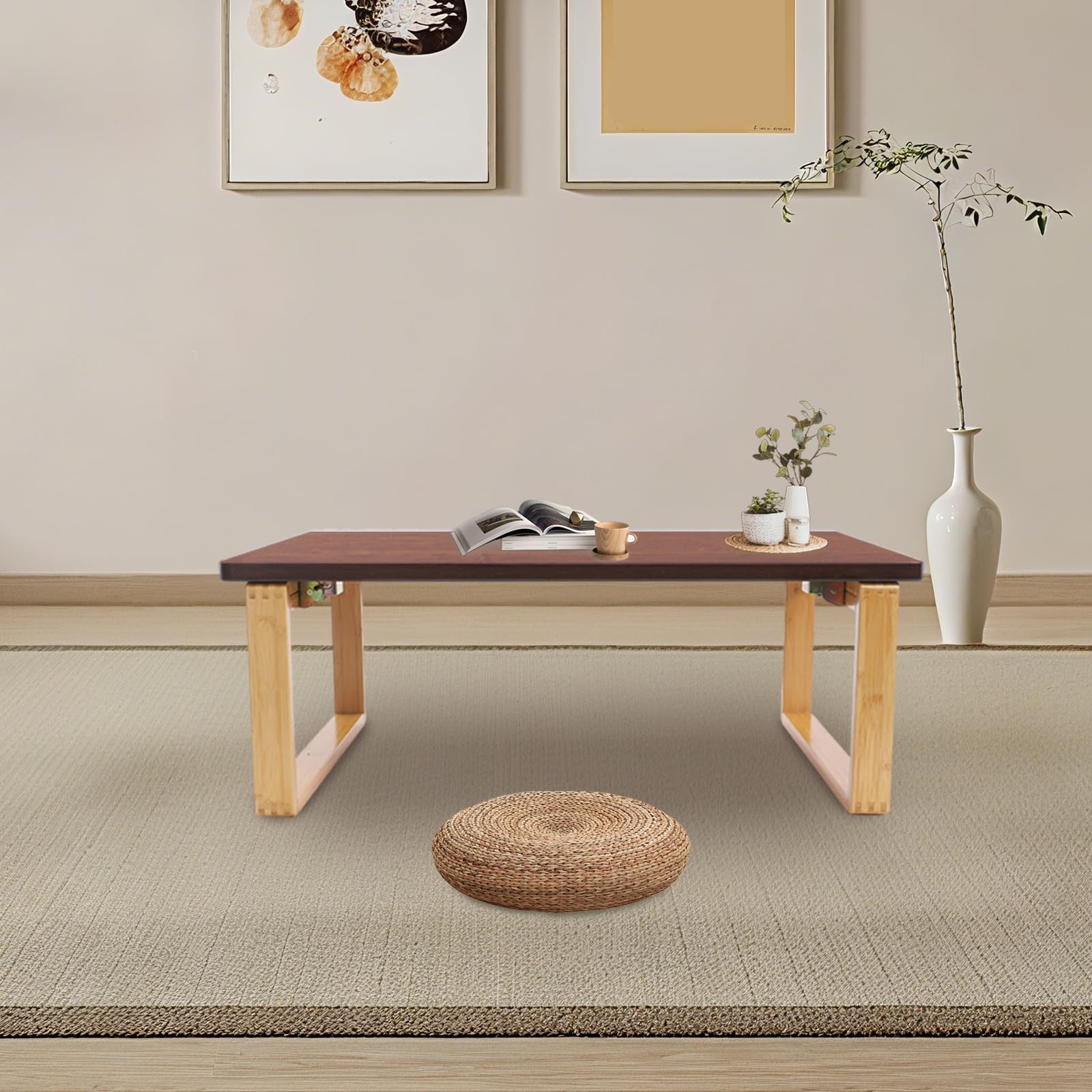 Tavolino da caffè pieghevole, in bambù, basso, per soggiorno, ufficio, terrazze, studio, 80 x 50 x 31 cm
