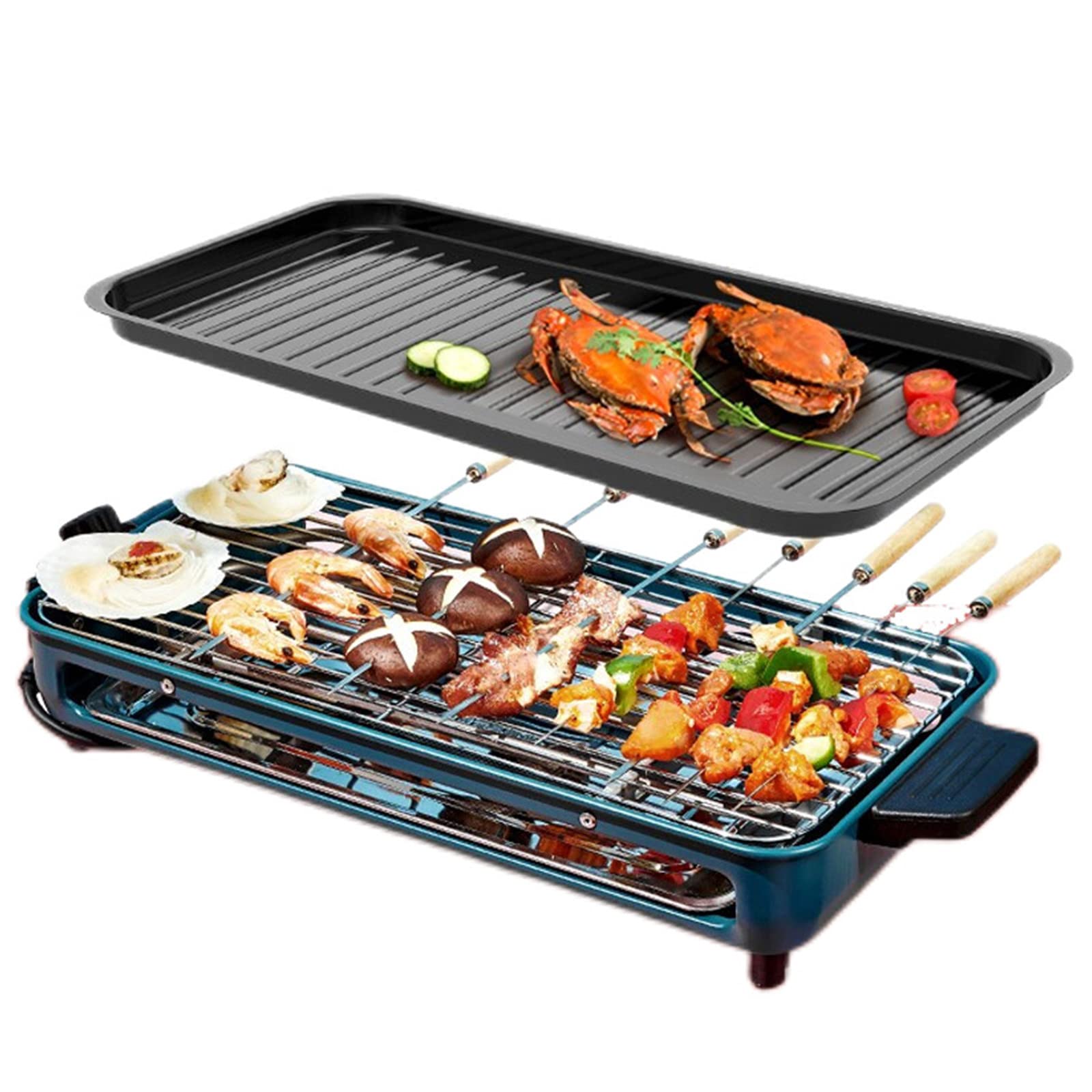 LARIAU Grill Machine Indoor Grills 1500w Multifunctional Grills Pan Adjustable Thermostat Electric BBQ Tepanyaki Grill Non-Stick Coating, Easy to Clean