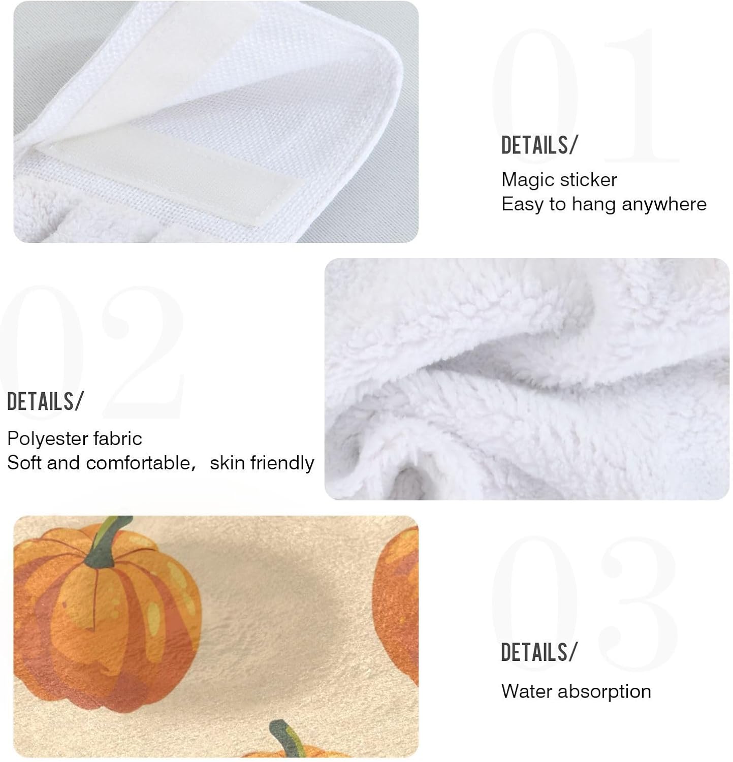 YETTASBIN 感謝祭 パンプキンハンギングタイタオル 2枚セット ソフト 吸収性 キッチンハンドタオル 吊り下げループ付き キ