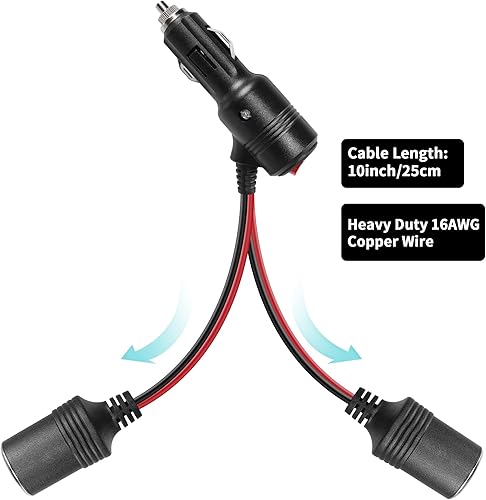 Miniatura 4 de RIIEYOCA Adaptador divisor de encendedor de cigarrillos de automóvil de 10 pulgadas, 12 V, 24 V, con interruptor de encendido y apagado, 16 AWG, 1