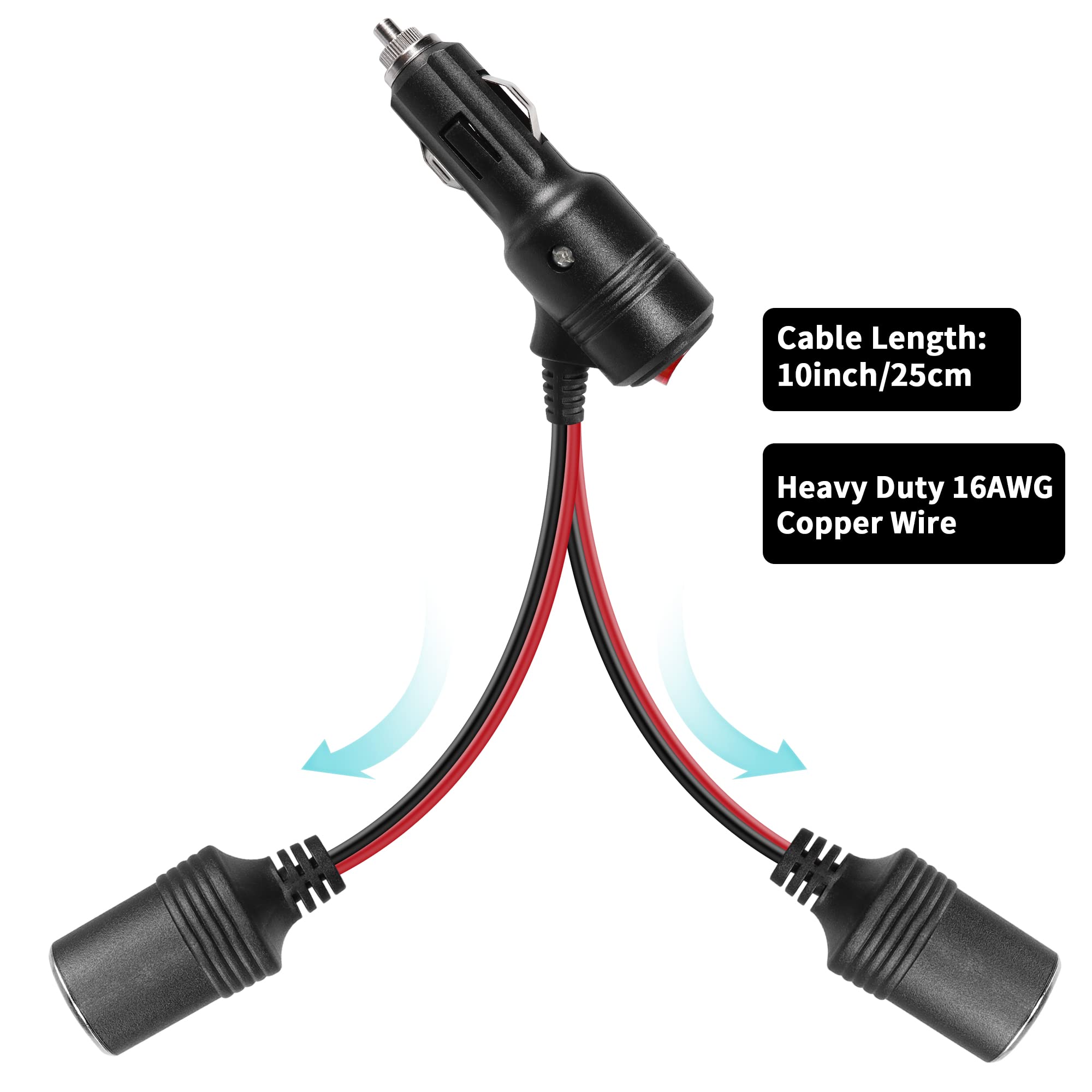 RIIEYOCA 12v 24v Sigarettenaansteker Splitter Adapter met Aan-Uit Schakelaar, Auto Sigarettenaansteker 1 Mannelijke naar 2 Vrouwelijke Sockets Y Splitter Power Kabel (1m/3.3ft