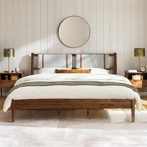 Miniatura 12 de mopio Ted - Marco de cama con cabecero, marco de cama de plataforma de madera maciza de acacia moderna de mediados de siglo, listones de madera, sin