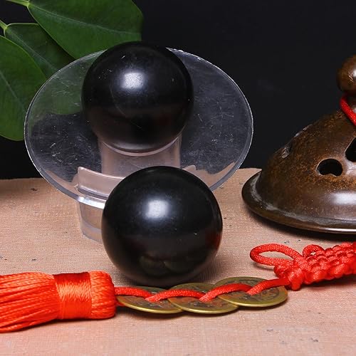 Miniatura 7 de 2" estrés chino del ejercicio de la salud de las bolas de Baoding del mármol negro alivia BS028