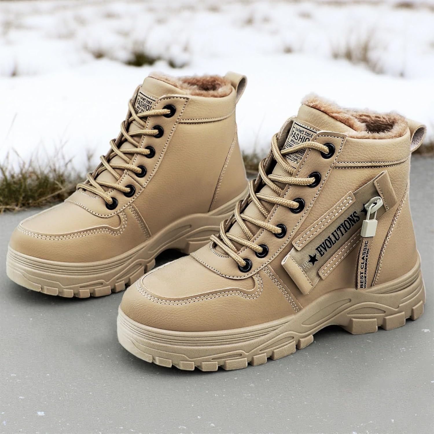 Women’s Lace-Up Winter Snow Boots with Warm Plush Lining, Water-resistent Thick Sole Ankle-High Boots