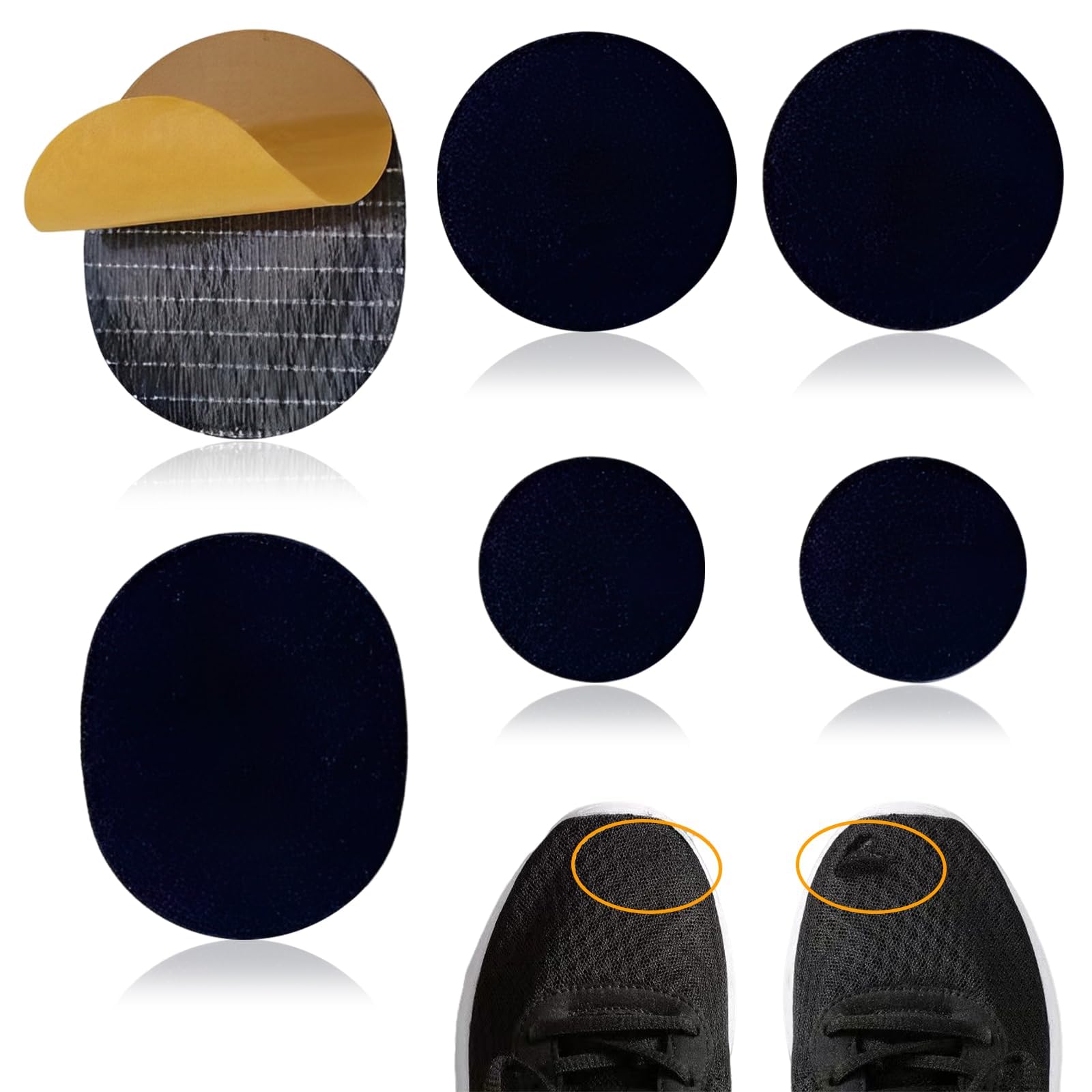 6PCS Shoe Hole Repair Patch, Self-Adhesive Patches, Self-Adhesive Sneaker Heel Repair Patch, Anti-Abrasive Quick Repair Shoes Tool, for Running Shoes and Fabric Footwear(Black)