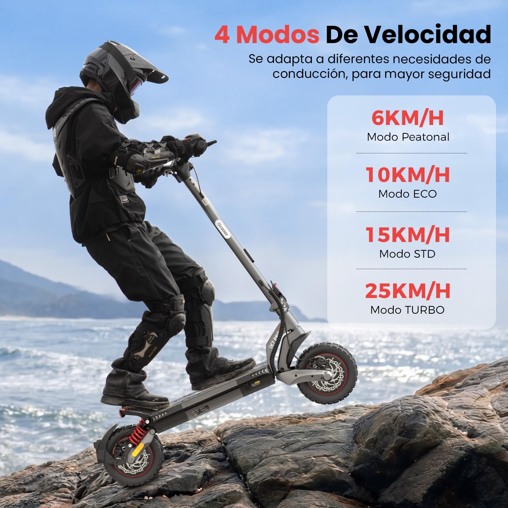 iScooter Patinete eléctrico Todoterreno iX7Pro, 500W*2 Doble Motor, Homologado DGT, 15AH Batería, Autonomía 55-60KM, Cerradura Electrónica, Smart App, Carga 150 kg, 4 Modos de Velocidad 10"