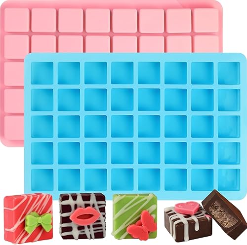 Miniatura 8 de Paquete de 2 moldes cuadrados para chocolate, 40 cavidades pequeñas de silicona, moldes de silicona antiadherentes para dulces, gomitas, caramelos